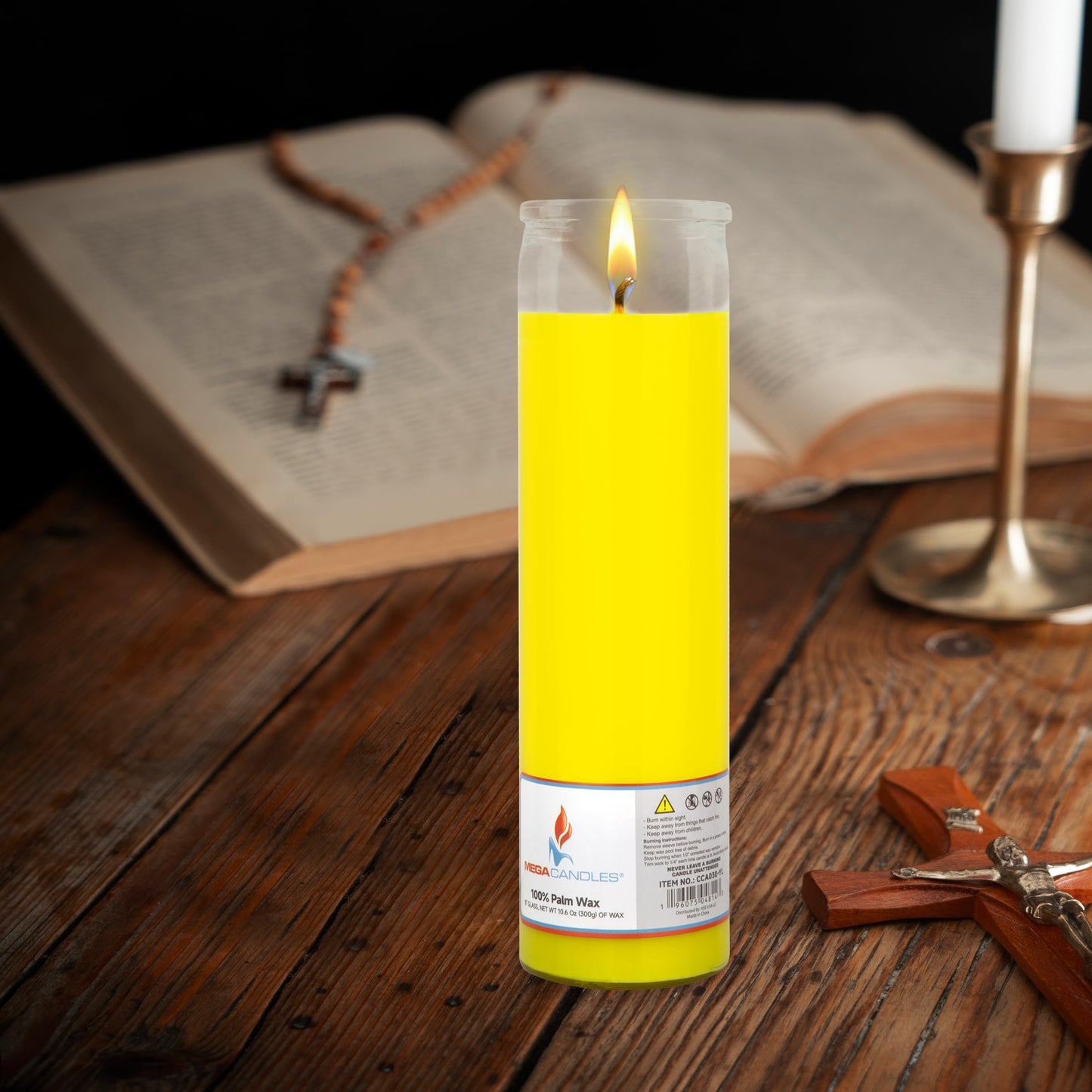 Mega Candles 1 pc Unscented Yellow Glass Container Devotional Prayer Candles, Shortening Wax Candle 2 Inch x 8 Inch, Sanctuary, Vigils, Prayers, Spiritual, Blessings, Religious, Altar, Remembrance