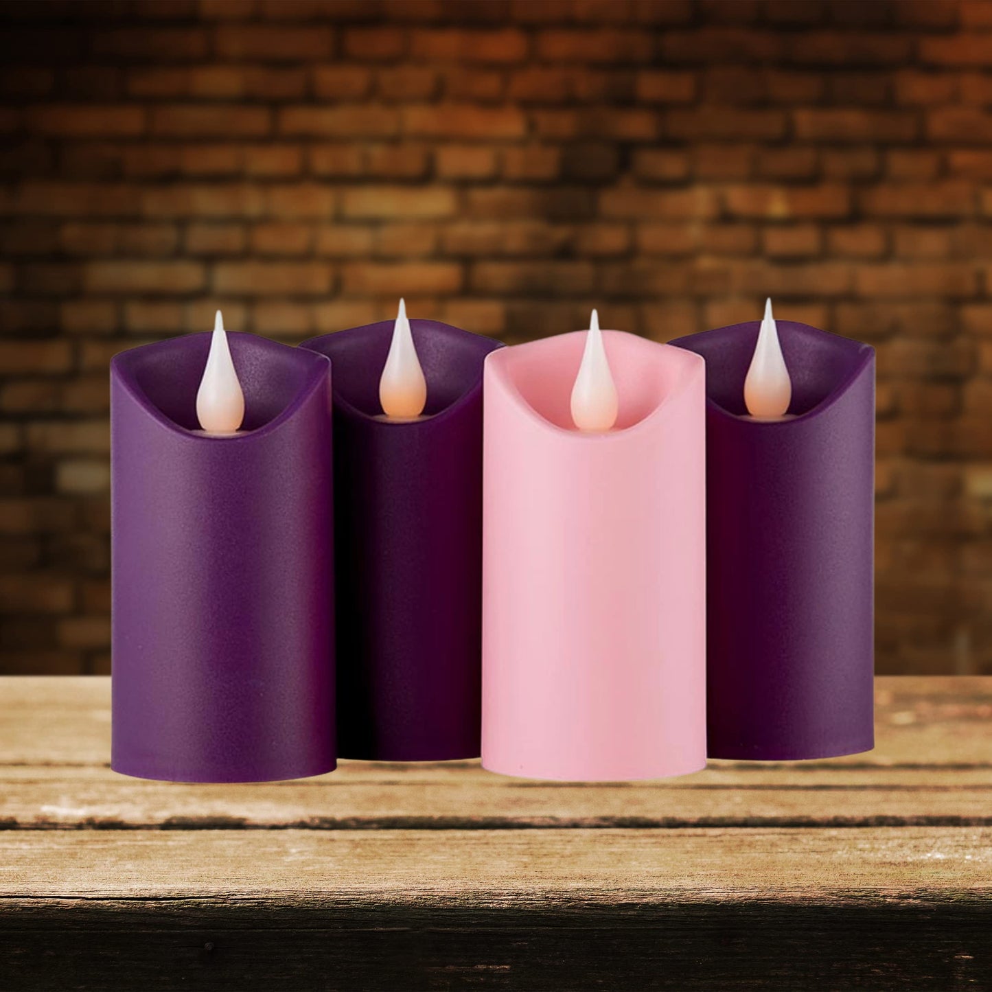 Needzo Flameless Advent Tabletop Pillar Candle Set, Unscented LED Candles, Christmas Wreath Accessories Home Decor, Pack of 4