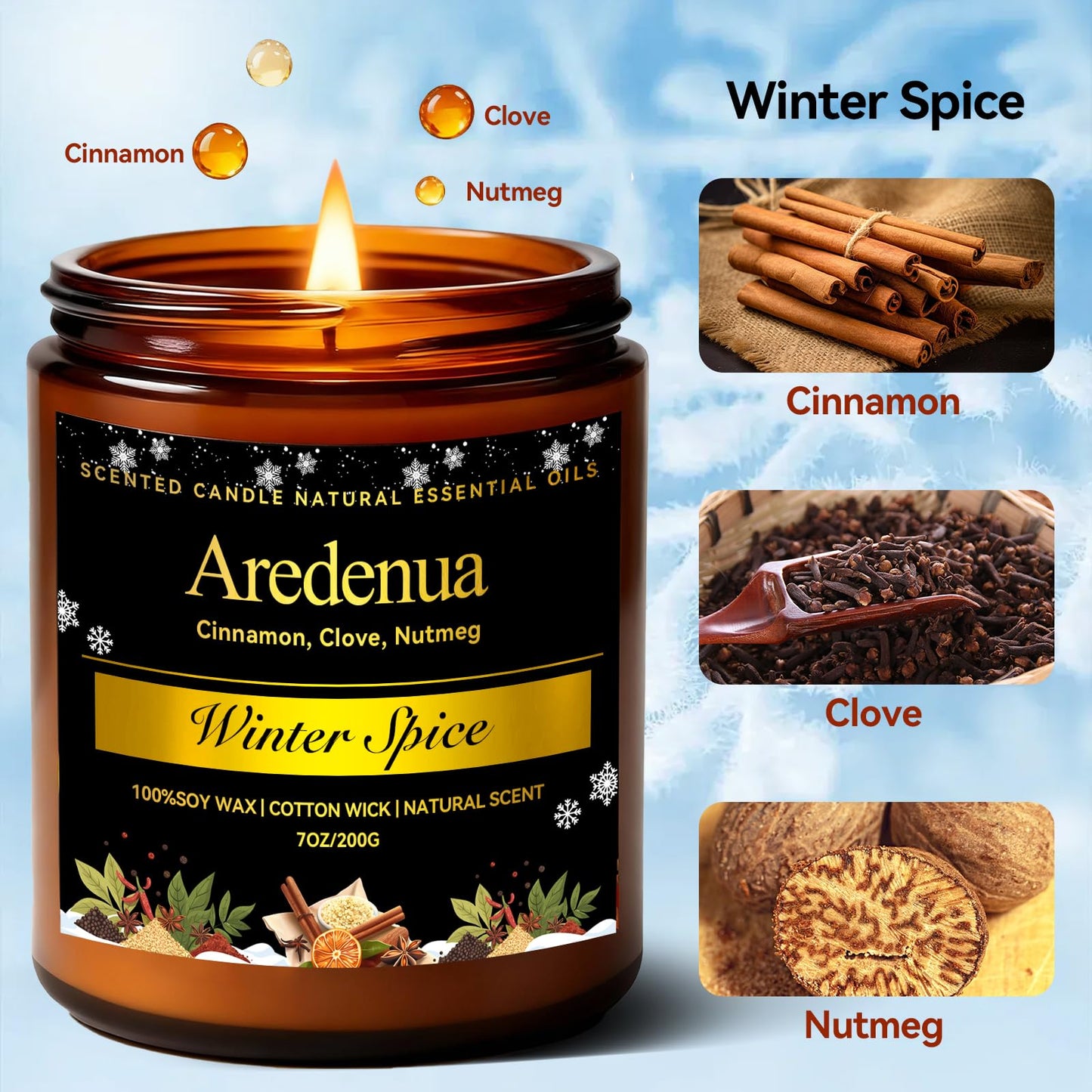 Winter Candles – Winter Spice Candle | Holiday Scented Candles, 7oz Soy Candle for Home - Christmas Gifts for Men Women - 50H Clean Long Lasting Burn, Aromatherapy Gift for Relaxation