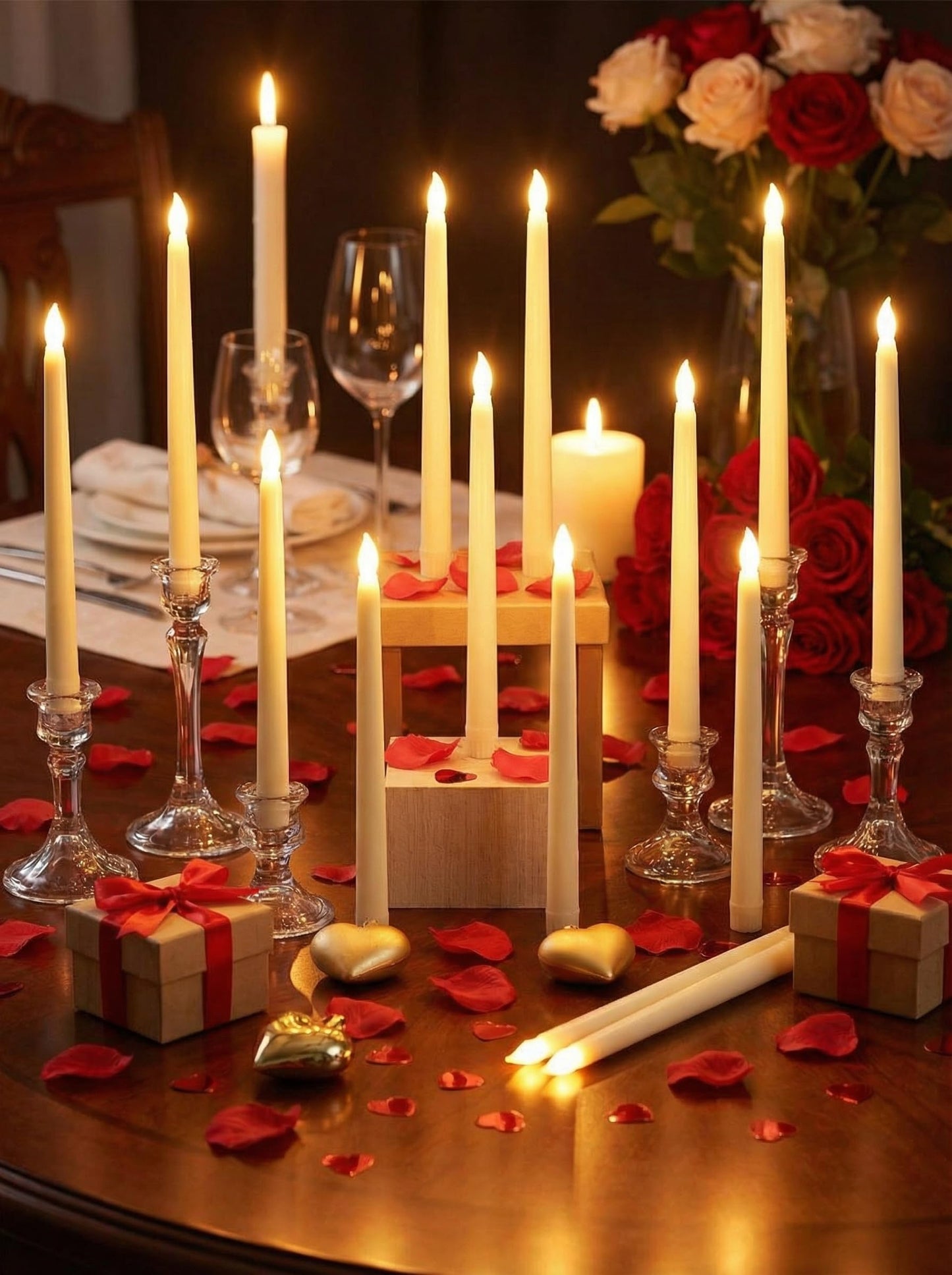 Funtery 48 Pcs Flameless LED Taper Candles Battery Operated Candles Bulk Realistic LED Candlesticks Flickering for Wedding Church Graduation Party Home Decor(Ivory,Classic Style)