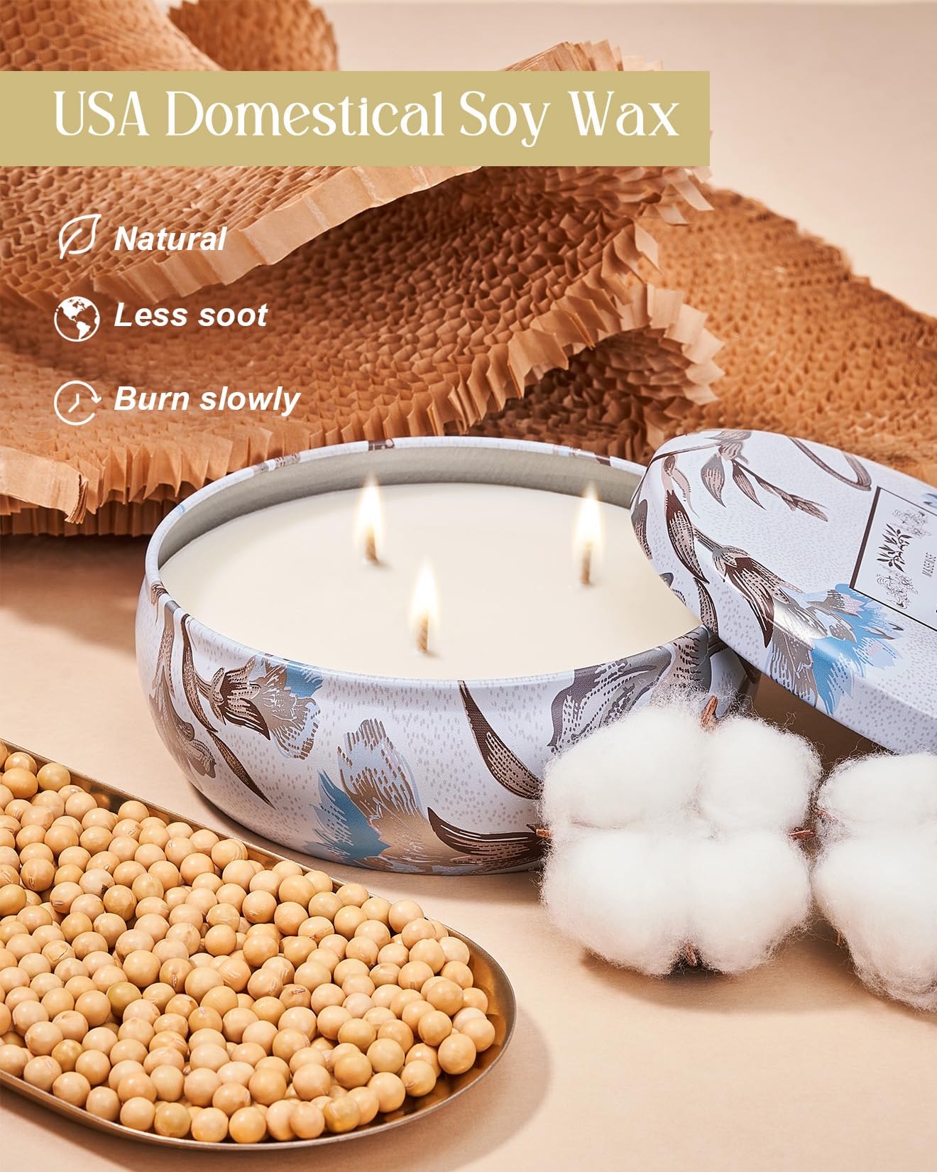 M&SENSE Happy Gardenia Scented Candles 12 oz,Large 3 Wick Soy Tin Candle, Over 40 Hour Burning Time, 100% Natural Vegan Wax Relaxing Aromatherapy Aesthetic Candle Gift for Women Men