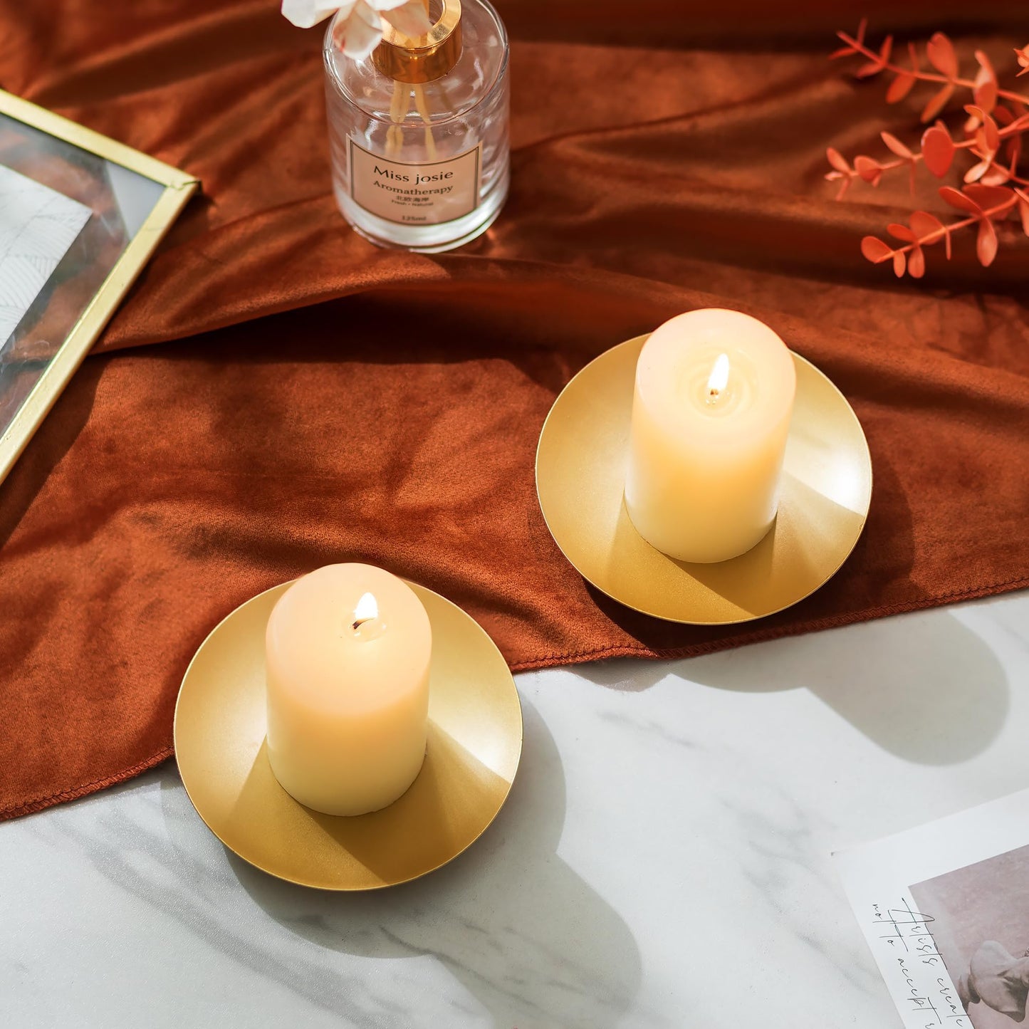 Inweder Pillar Plate Candle Holder: Gold Candle Plates and Trays for Pillar Candles Iron Pedestal Stand Decorative for Led & Tealight Home Weddings Table Party Decor Set of 3