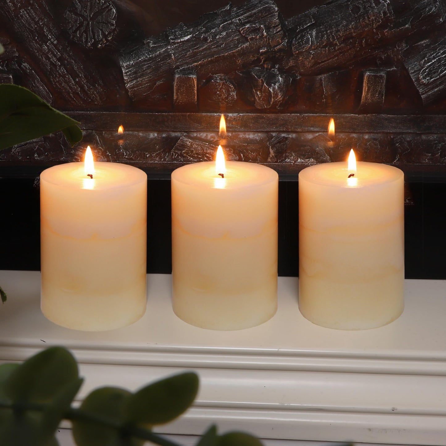 FLAVCHARM 3x4 Inches Jasmine Scented Pillar Candles Ivory White Hand-Poured Candle Long Burning Aromatherapy Candle for Home Scented Wedding Bar Centerpiece Table Decoration, 3 Pack