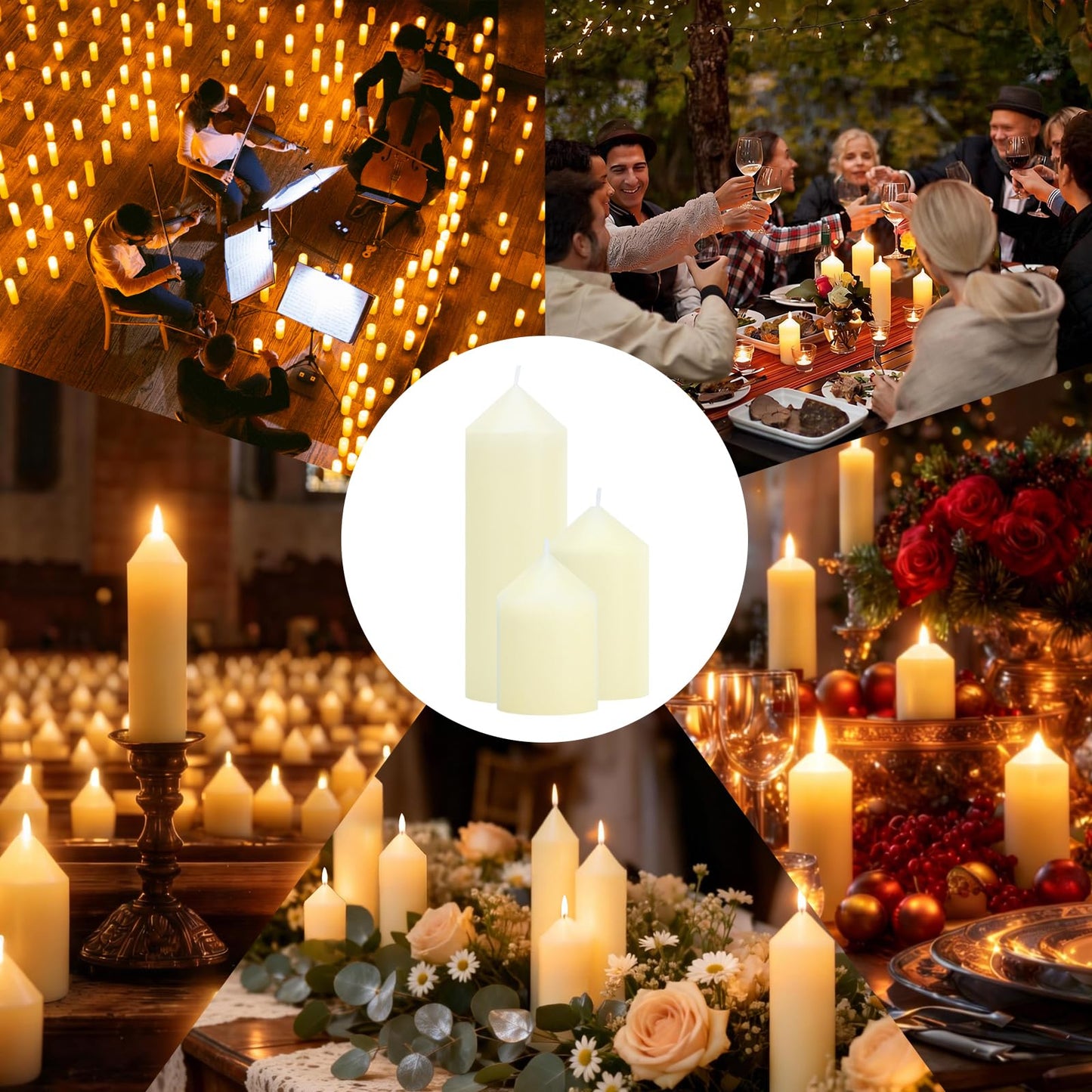 Trxvxo 72 Pcs Ivory Pillar Candles Bulk Set，3 Different Lengths 2 x 3/6/8 Inch (24 Each)，Hurricane Candles，Dripless Unscented Smokeless，Gives You a Better Atmosphere When Organizing an Event Party.
