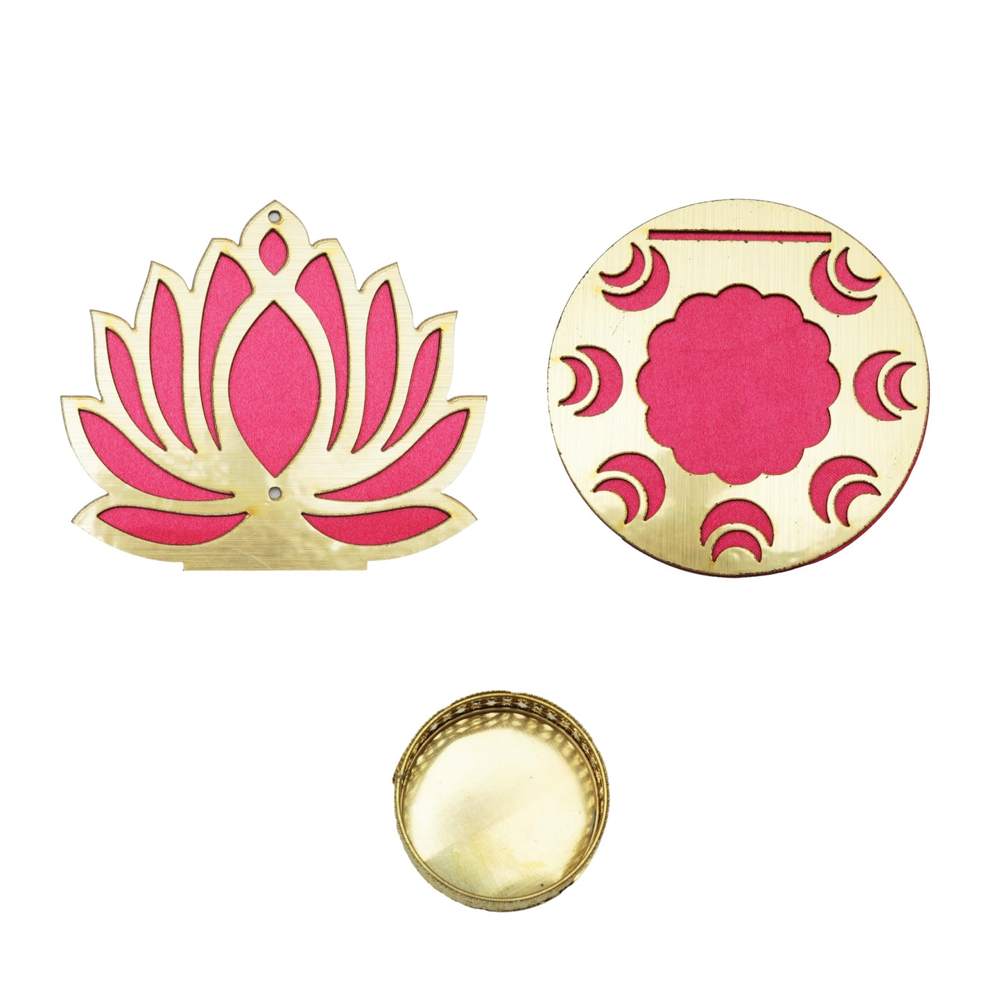Set of 2 Decorative MDF Wooden Pink Golden Lotus T Light Holder Candle Stand Tealight Holder Indian Traditional Festival Diwali Decorations Lighting Accessories (Without Wax)(Size:-4" Inches) (Pink-1)