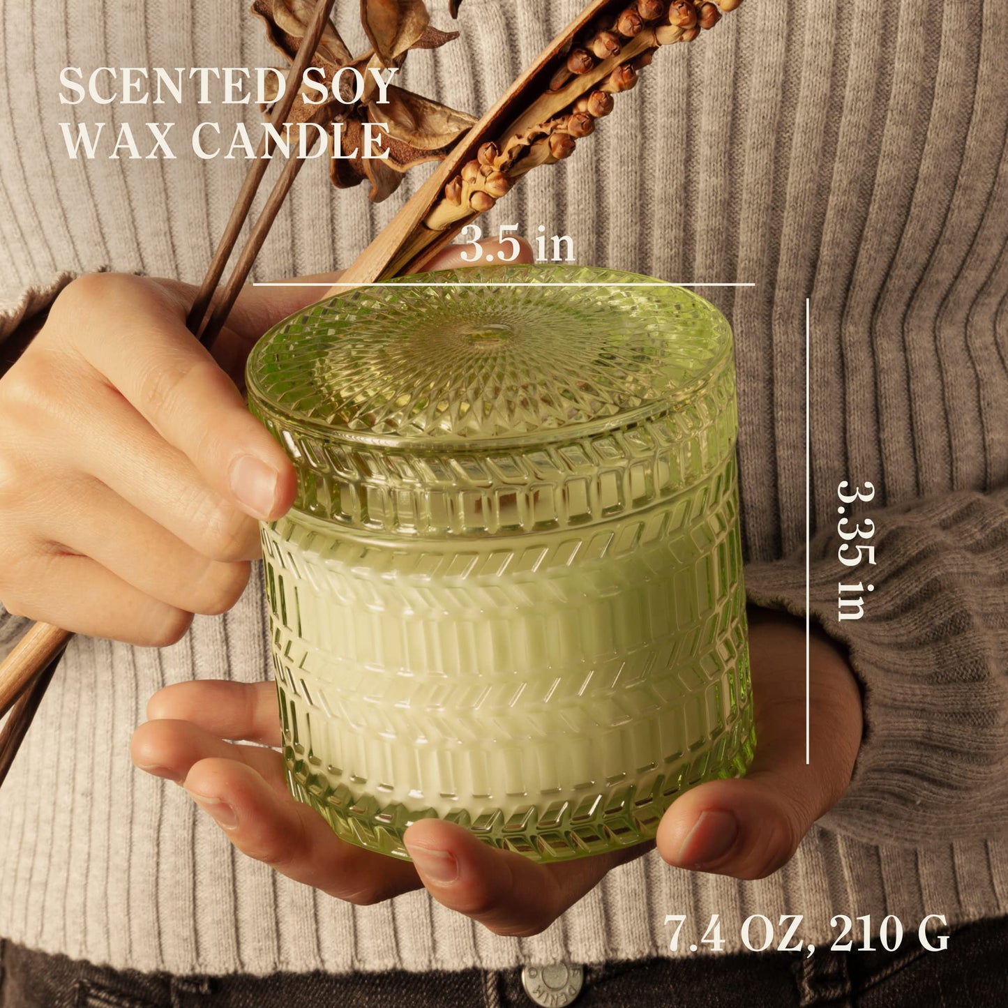 Hidden Label Decorative Jar Candle,Wood Wick Candles, Fresh Cotton + Citrus &Sage Scented Candle