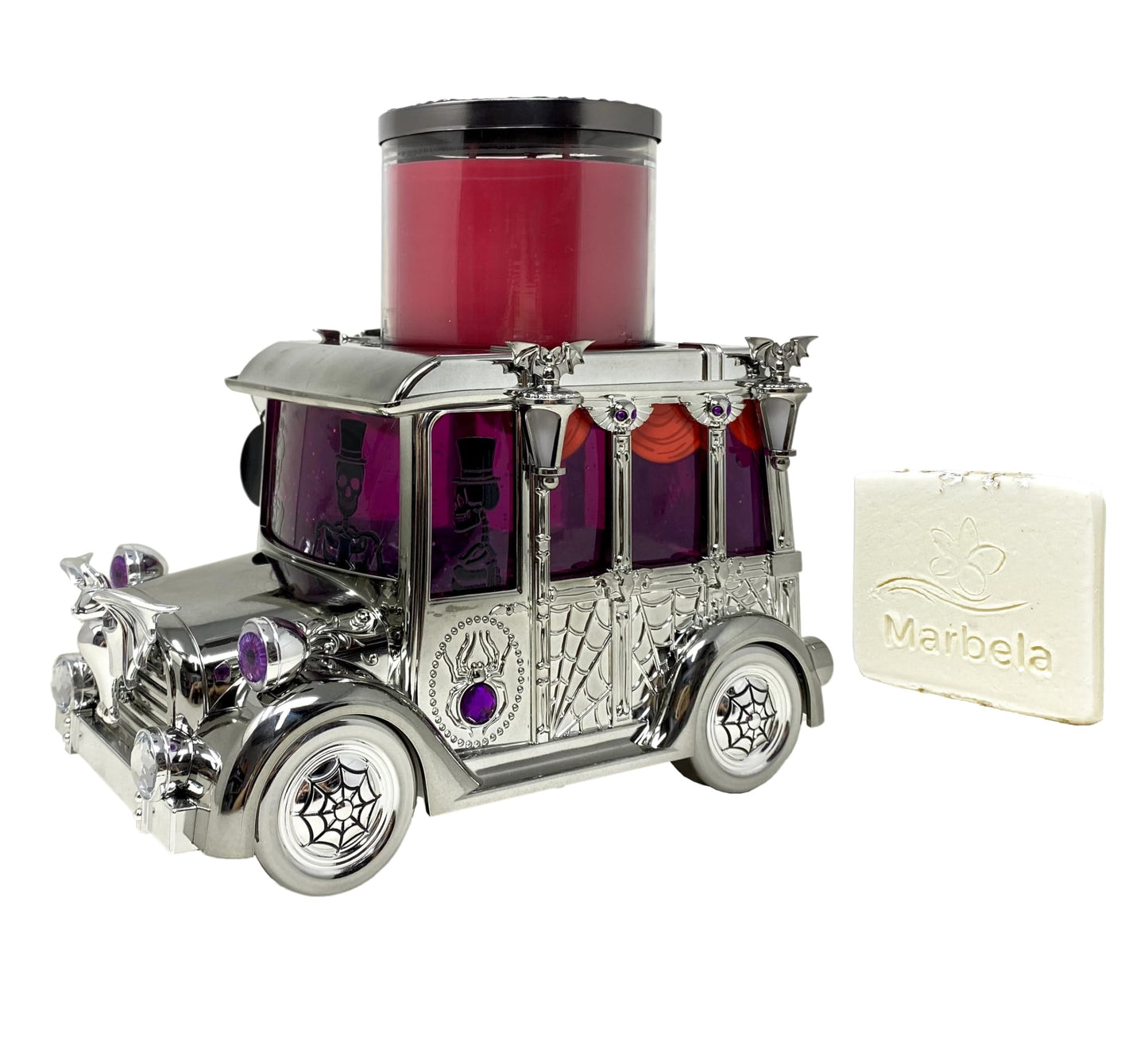 Bath & Body Works Light-Up Hearse Waterglobe 3-Wick Candle Holder with a Natural Oats Sample Soap