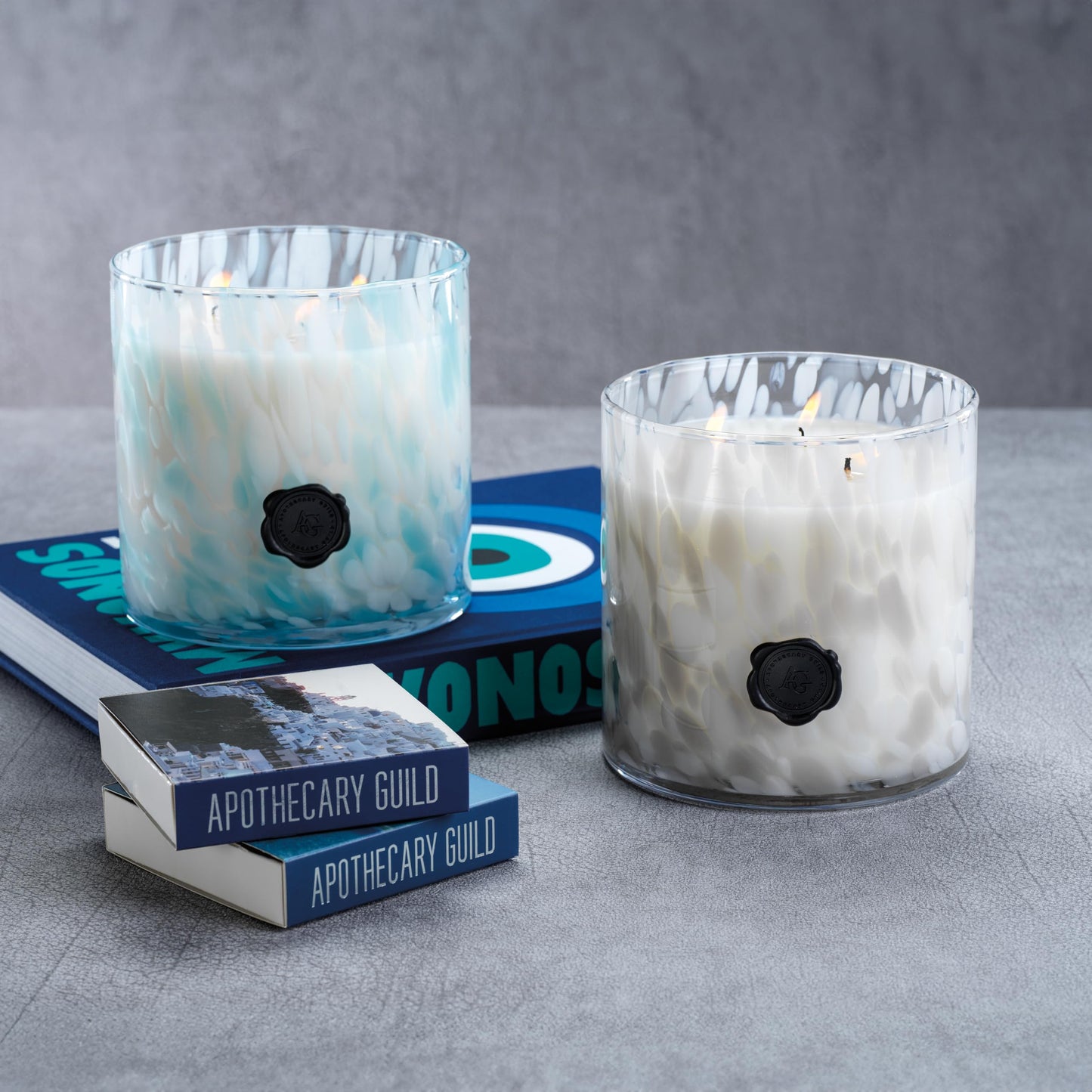 Zodax Apothecary Guild Apothecary Guild Opal Glass Five-Wick Candle Jar 8 in x8 in 250 Hours Burn Time Aqua Blue Sunset Beach