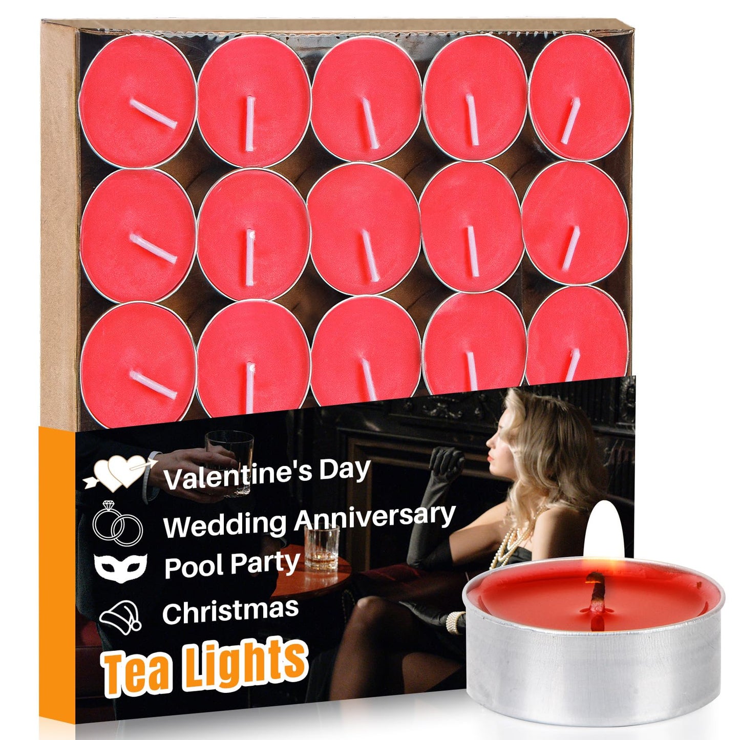 Red Tea Lights Candle Set - 25 Pcs Mini Tealight Candles Unscented Votive Soy Candle for Home, Pool, Shabbat, Wedding, Emergencies, Christmas
