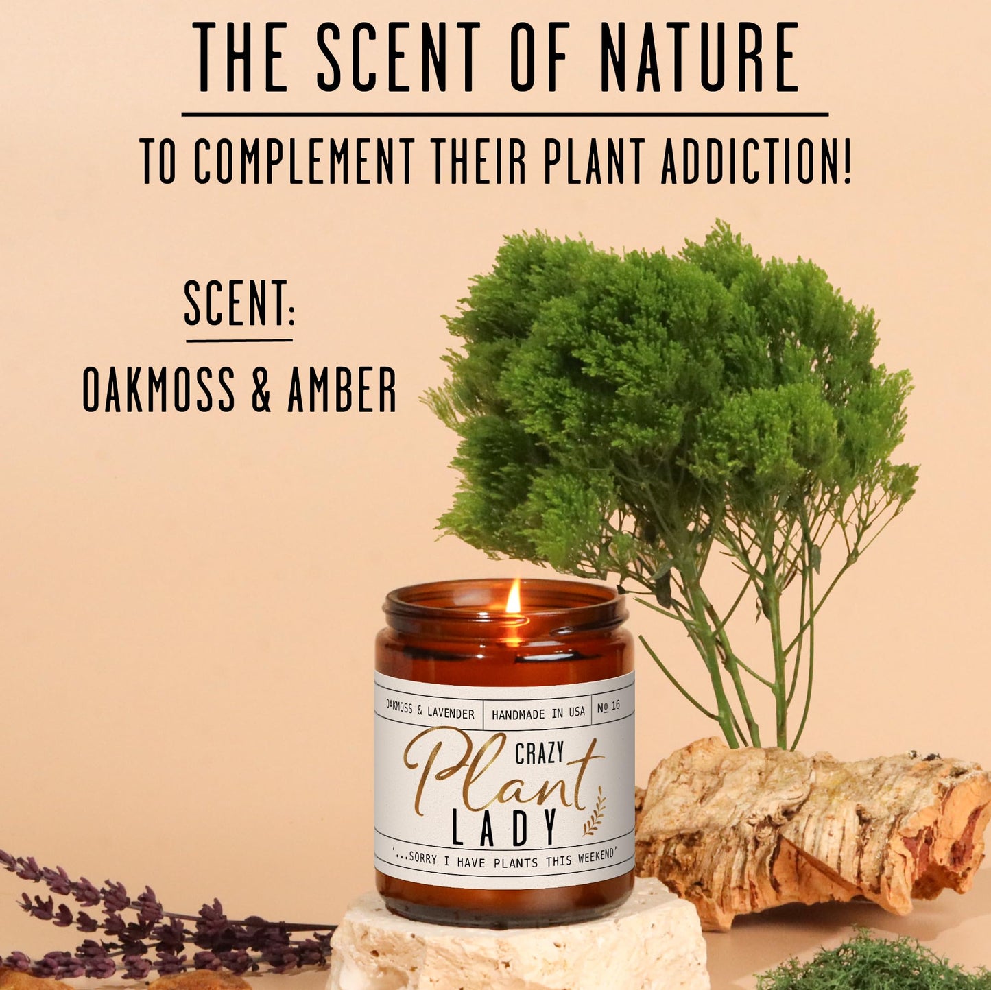Plant Lady Gifts for Women, Soy Candle, w/Oakmoss & Amber I Plant Lady Themed Ideas I Gifts for Plant Lovers I 50Hr Burn, USA Made