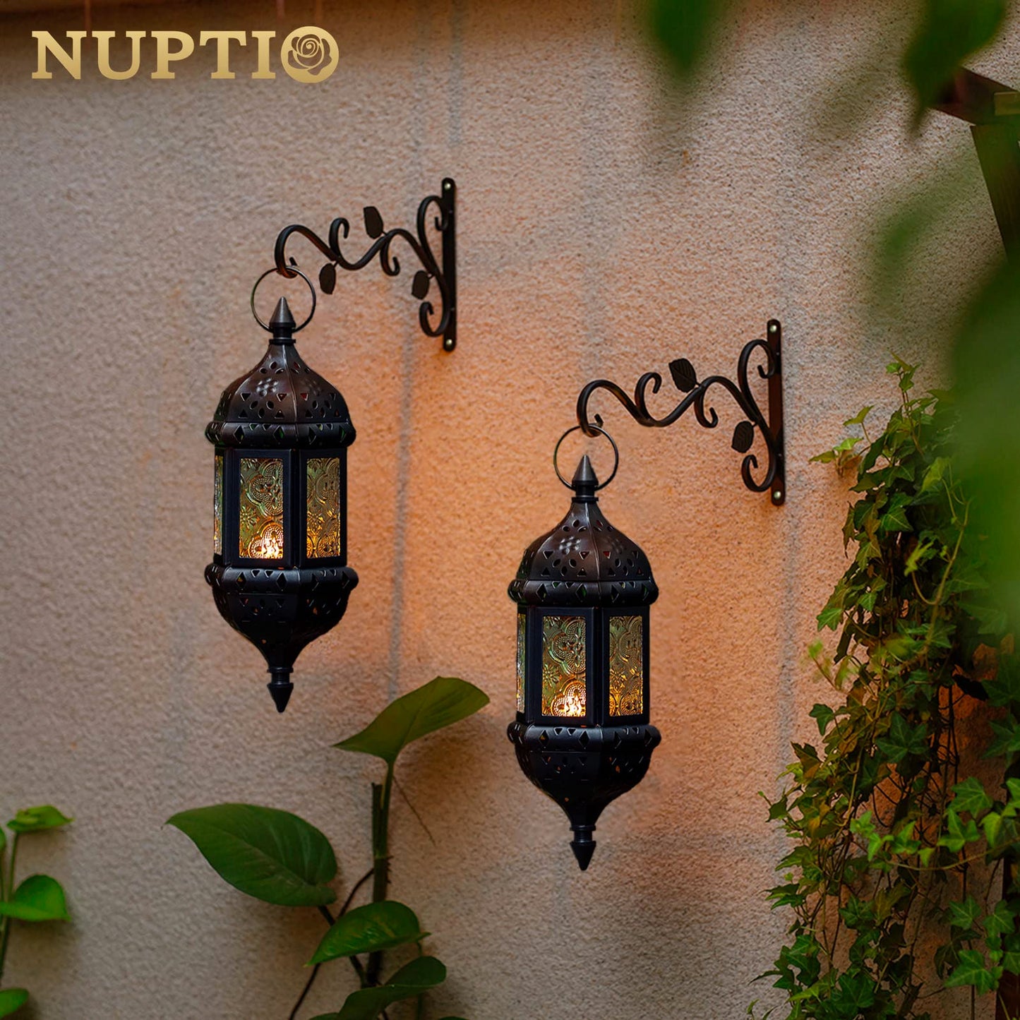 2 Pcs Hanging Candle Lantern Moroccan Chandelier Retro Candle Holder Moroccan Vintage Metal Hollow Wedding Hanging Candle Holders Lantern Contain 35cm Chain, Black