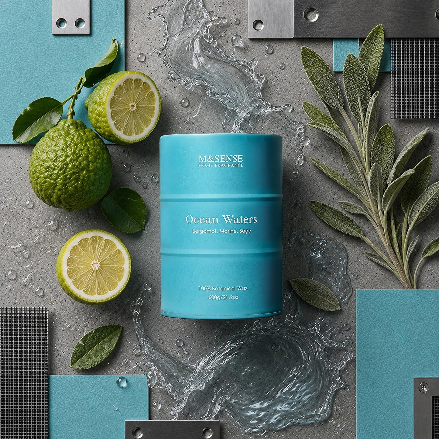 M&SENSE Ocean Waters Scented Candles Summer Soy Candle,Beach Candle for Stress Relief Meditation Relaxing, Housewarming Gifts for Women Men, 11.3oz 70 Hour Long Burning