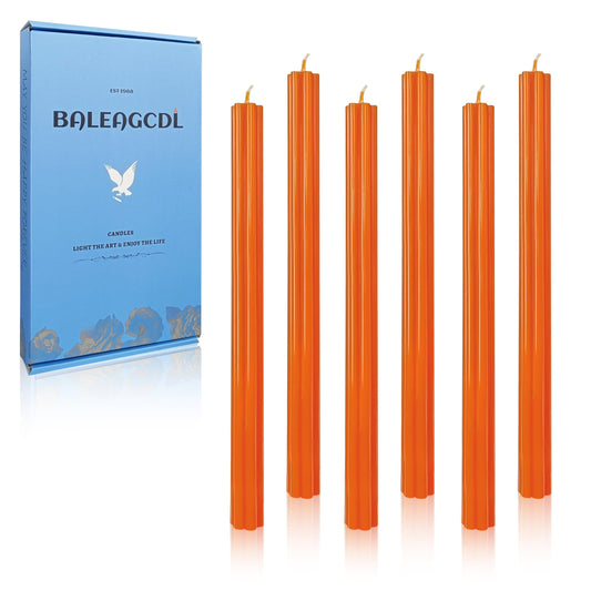 Unscented Taper Candles Dripless Long Orange Taper Candles Smokeless 10 Inch Roman Column Design Dinner Candlesticks for Home Decoration Holiday Gifts