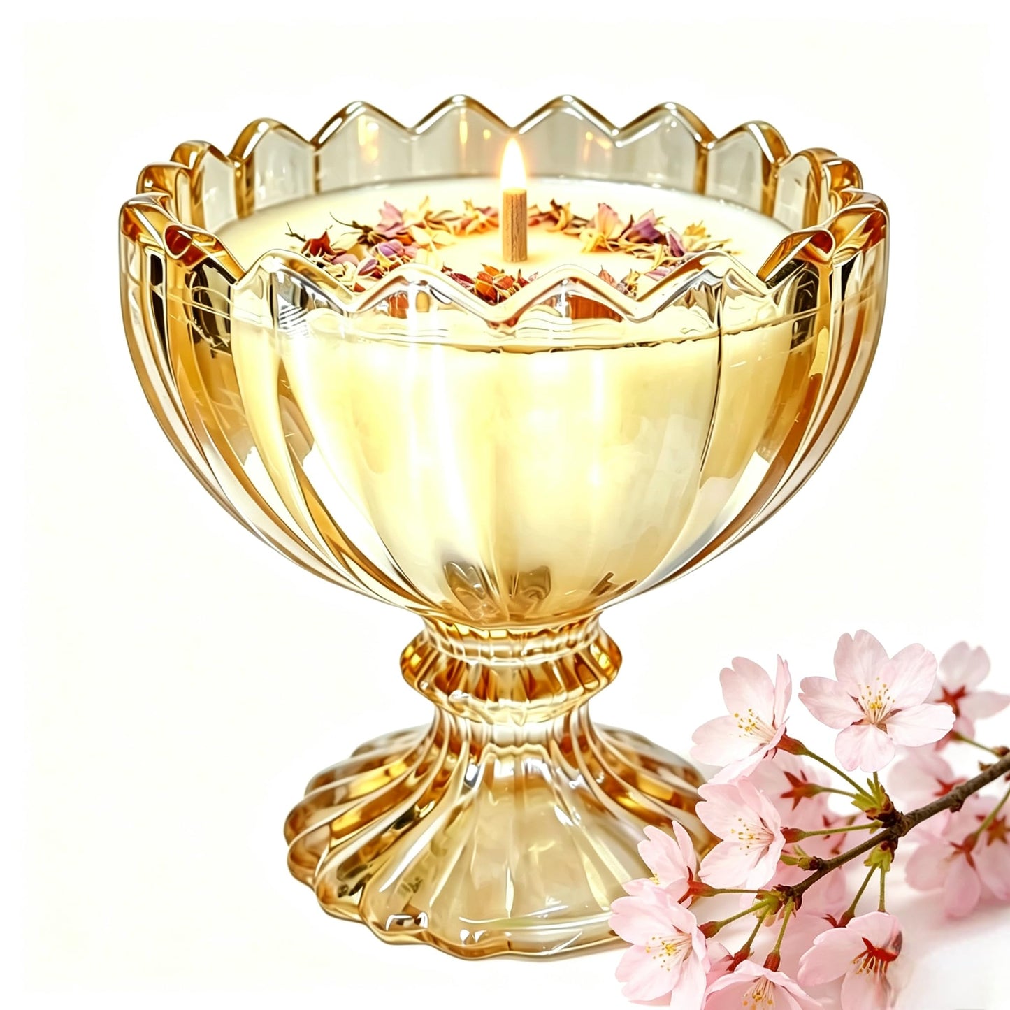 Joo Sko Petal Bowl Shape Soy Wax Cherry Blossoms Scented Candle, Aromatherapy Jar Candles for Home Scented or As a Christmas Holiday Candle Gift for Your Lover(7OZ/48Hours Burning)