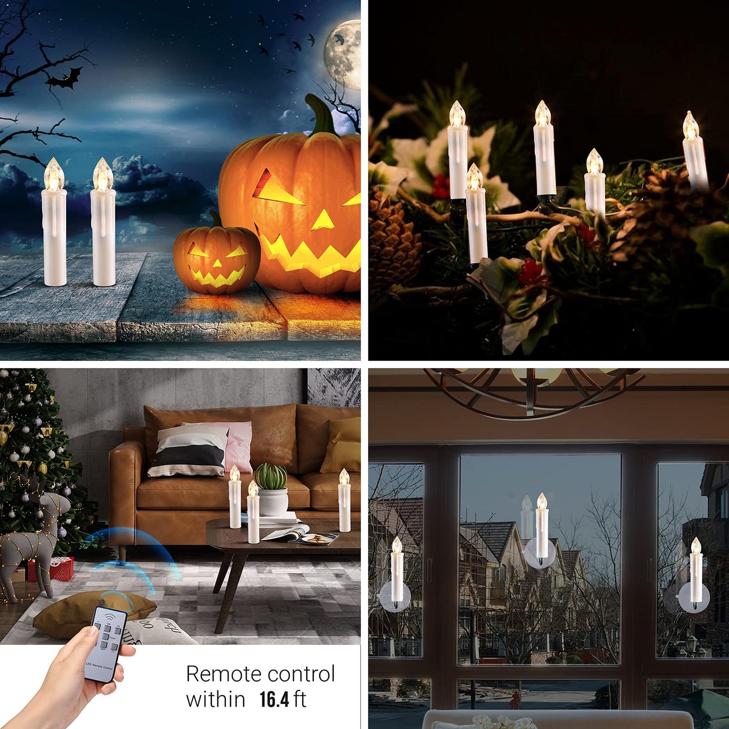 MIXALY 24 PCS LED Flameless Taper Candles, Battery Operated with Remote Updated Timer Function, Flickering Warm White Light, Perfec for Window and Christmas Decor