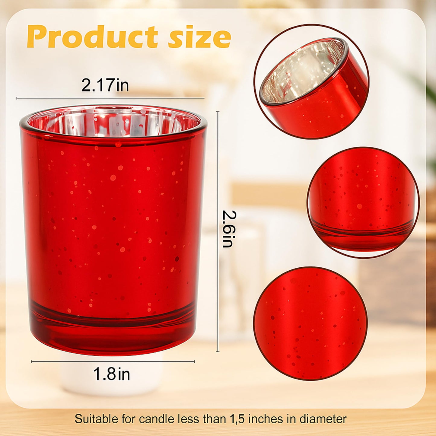 Soft Breeze 24PCS Red Mercury Glass Votive Candle for Wedding, Votive Candle for Christmas and Halloween Decorations,Red