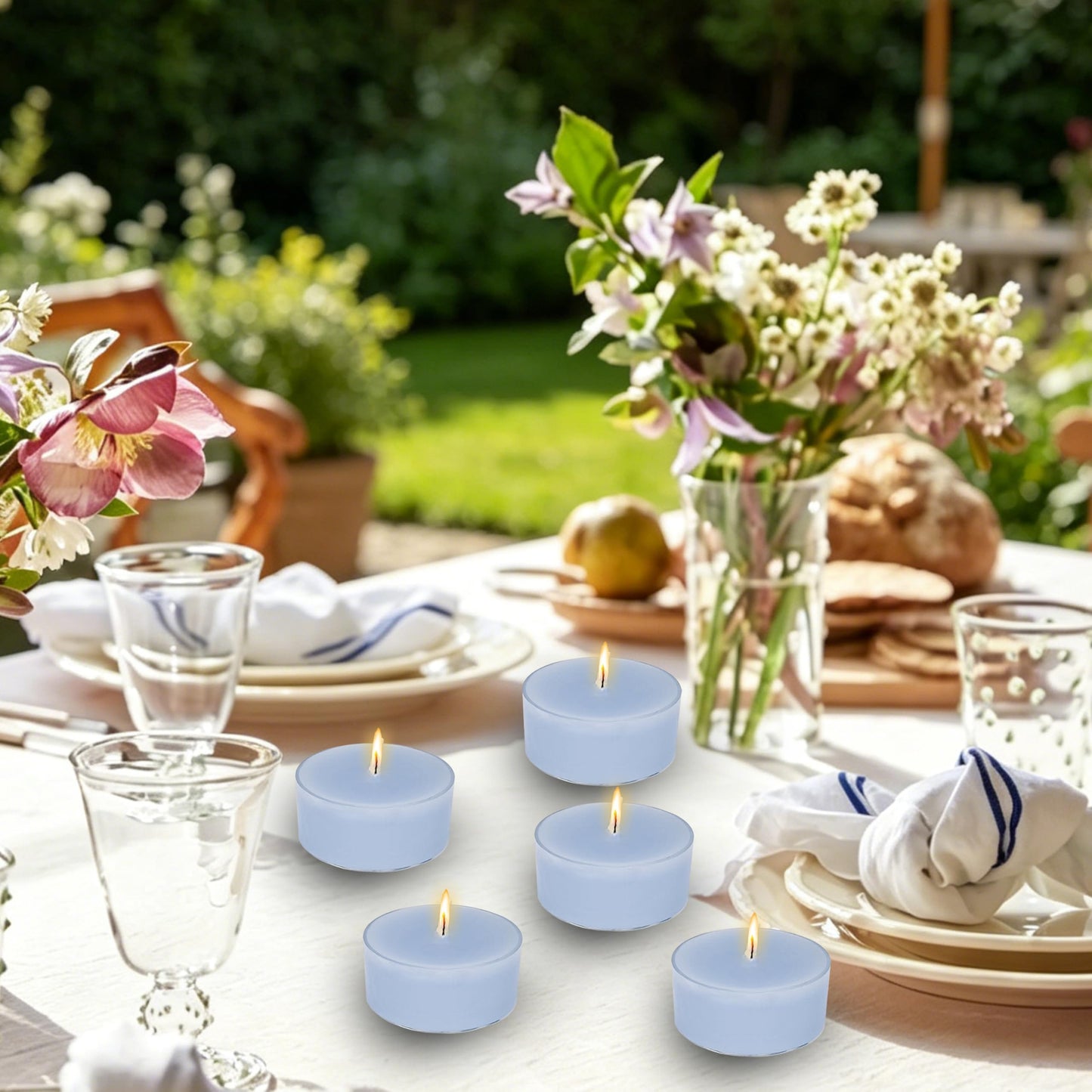 Blue Tea Candles Tea Lights Smokeless Bluebell Scent Tealight Candles Handmade Tealights Set of 24 Long Burning for Wedding Meditation Dinner Home Decor