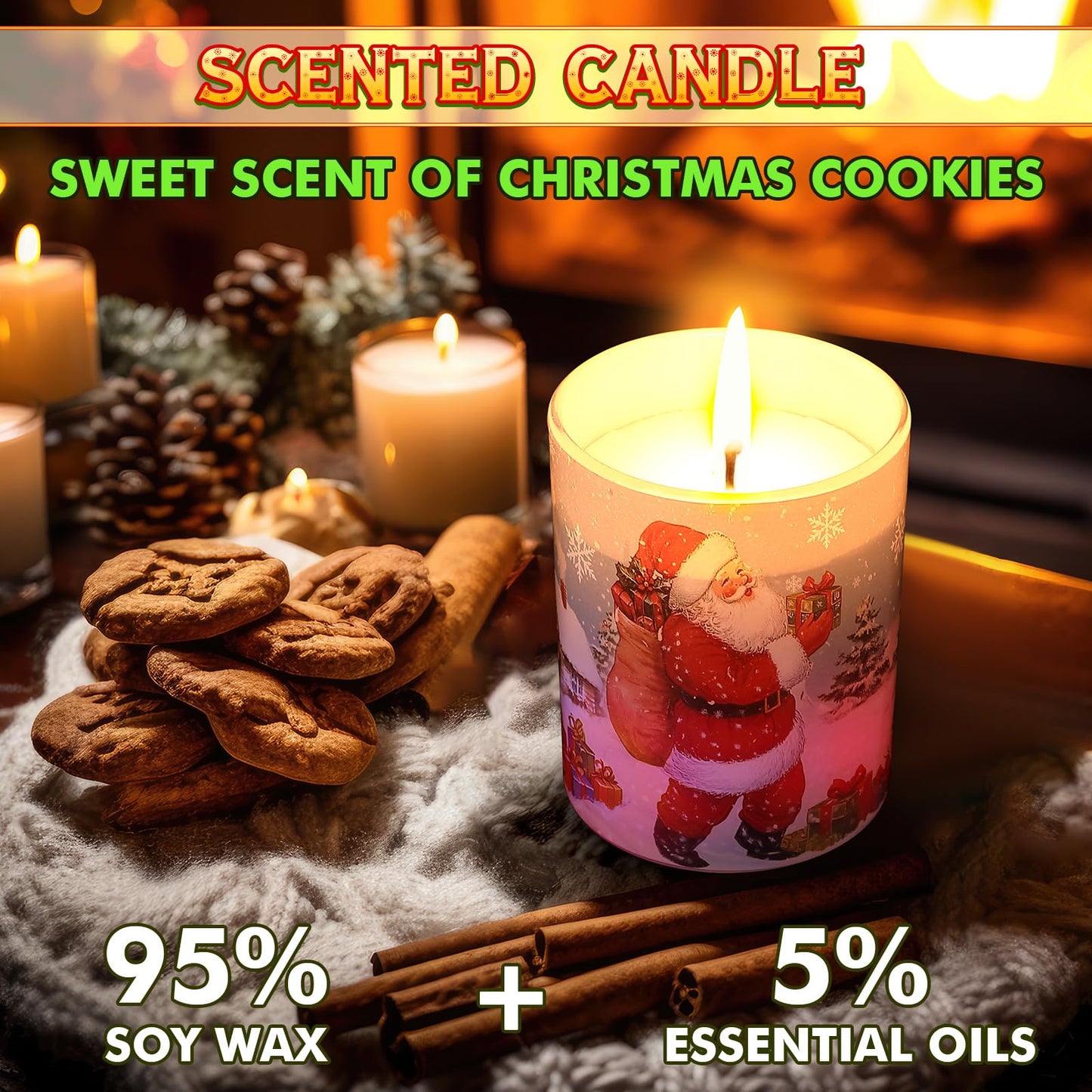 Electricwise Christmas Scented Candle Gift Set for Women, Candles Can Change Into 7 Colors, Winter Candle with 7.6oz Soy Wax Fir Holiday Candles for Christmas Women Gift(Santa Claus)