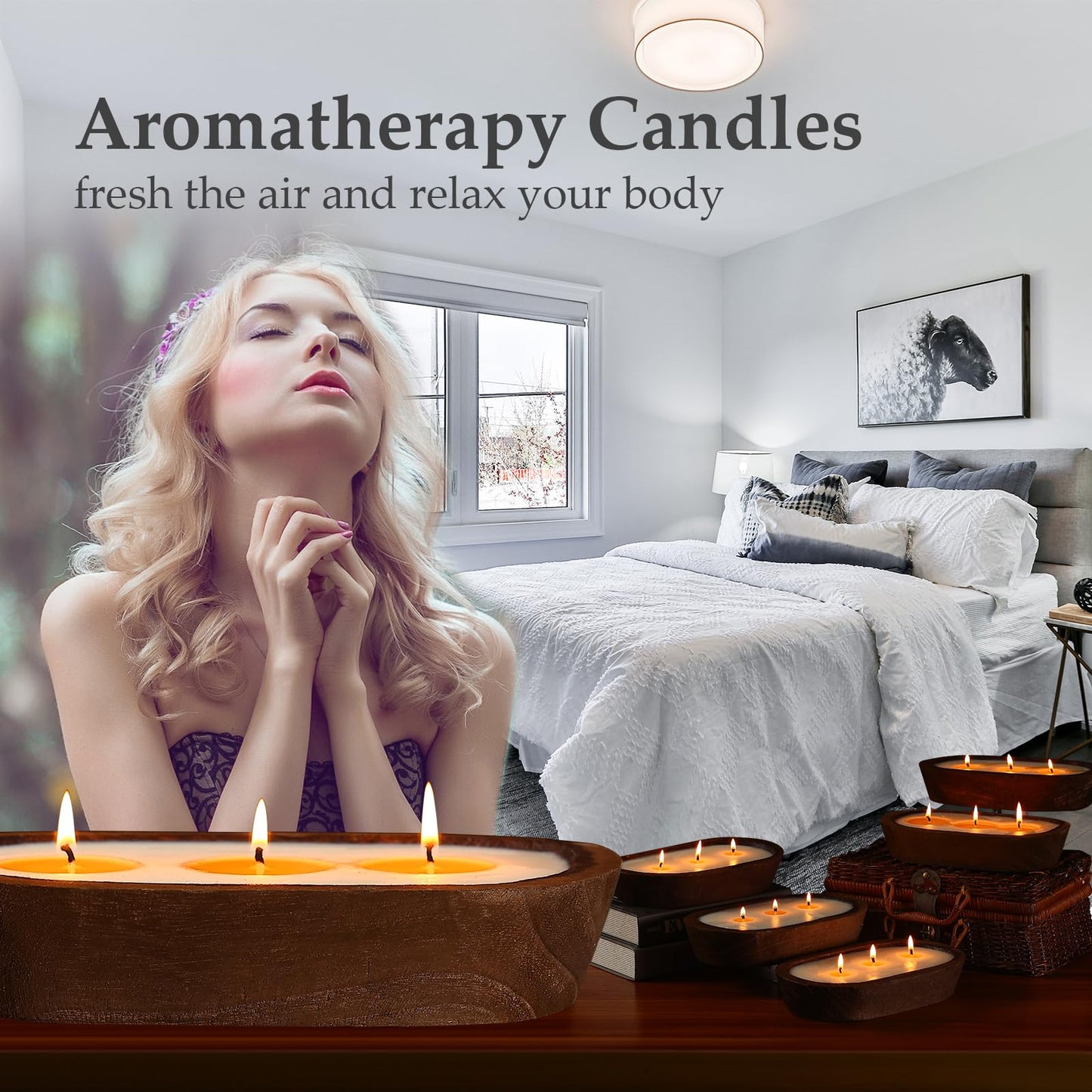 Aromatherapy Candle, SEVEYEE Vanilla Candle 3wicks 12oz, Large Wooden Bowl Candles for Women,Girl Birthday Gift