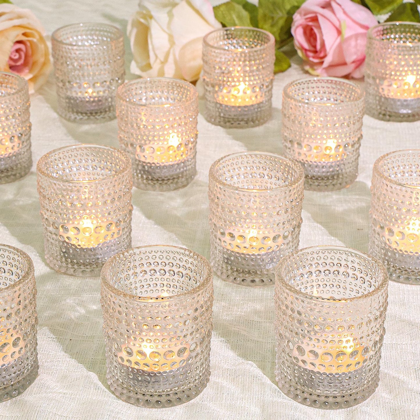 SUPMIND 24 Pcs Votive Candle Holders, Glass Holders Bulk for Table Centerpiece, Tea Lights Candle Holders for Wedding Shower, Party and Home Decor Clear