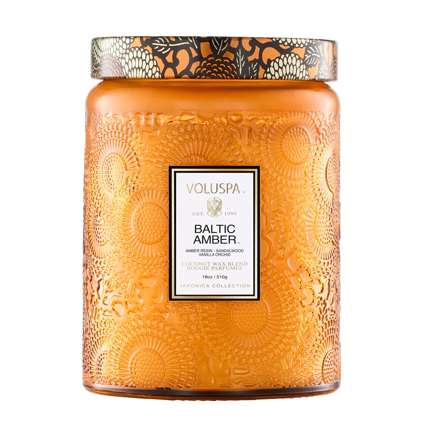 Voluspa Baltic Amber Candle, 18 oz, Coconut Wax Blend, Scented Candles for Home, 100 Hour Burn Time, Candle Jar