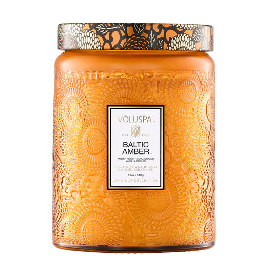 Voluspa Baltic Amber Candle, 18 oz, Coconut Wax Blend, Scented Candles for Home, 100 Hour Burn Time, Candle Jar