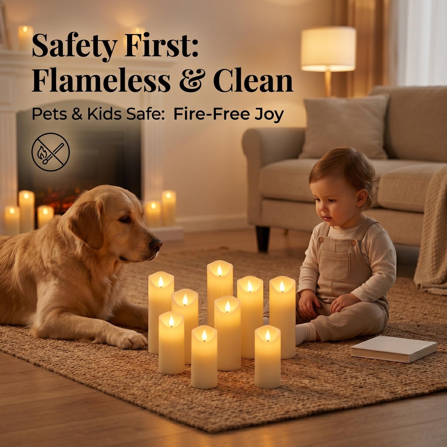 Enido 9pcs Flameless Candles with Remote, 2.2" x 5/6/7" Heat-Resistant Plastic LED Pillar Candles, Battery Operated Moving Wick Fake Candles with Timer, Realistic for Wedding, Outdoor, Home Decor
