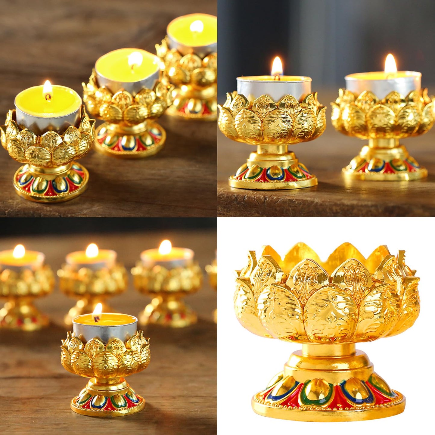 Iron Holder Lotuss Shape Candlestick Holder Table Centerpieces for Temples Kitchen Dining Table Housewarmings Lotuss Butter Lamp