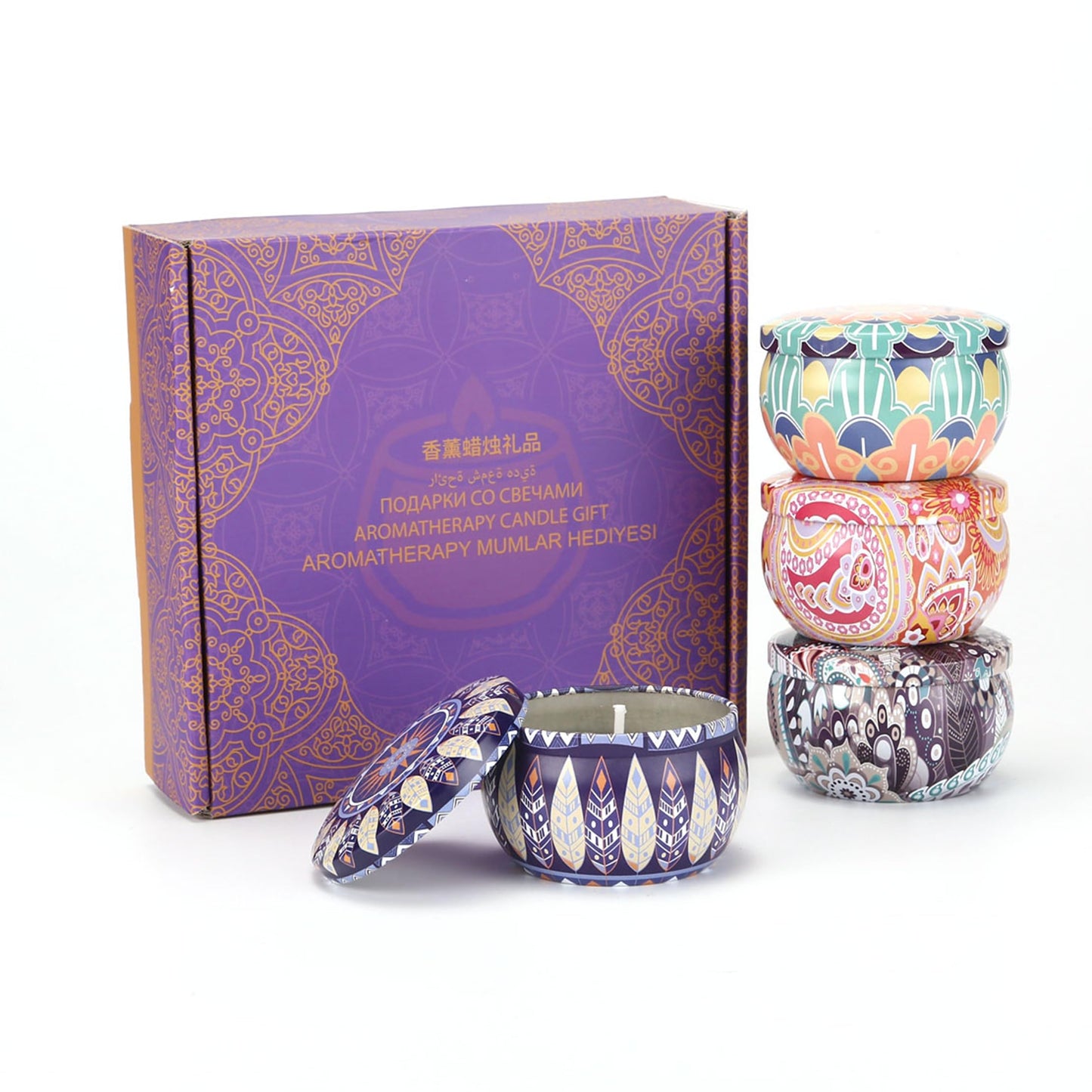 Scented Candles Gift Set for Women, 4 Pack Soy Wax Aromatherapy Candles, Lavender Lemon Vanilla White Peach Mini Tin Candles for Home, Bath, Spa, Travel, Gifts for Mom Her