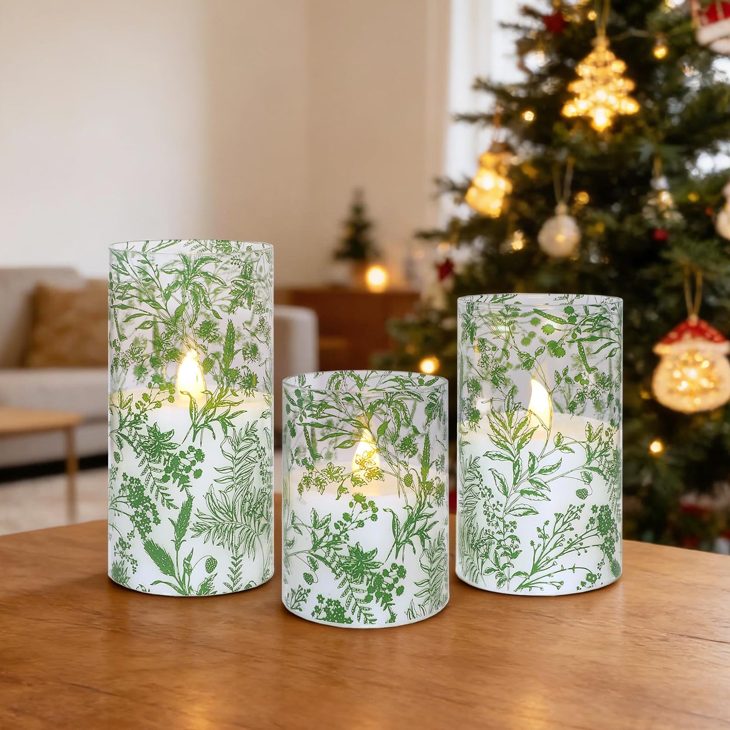Impress Life Flameless Candles with Remote, 3PC Battery Operated LED Flickering Glass Candles, Real Wax Leaves Candles for Wedding Patry Home Decor