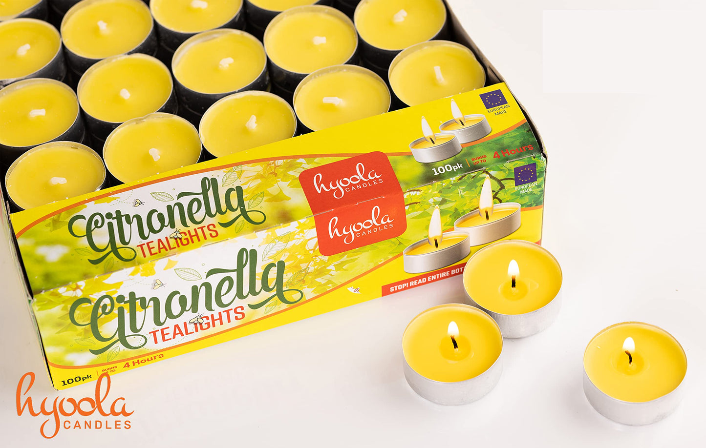 Hyoola Tealight Citronella Candles - Anti Mosquito Candle - 4 Hour Burn - 100 Pack - DEET Free