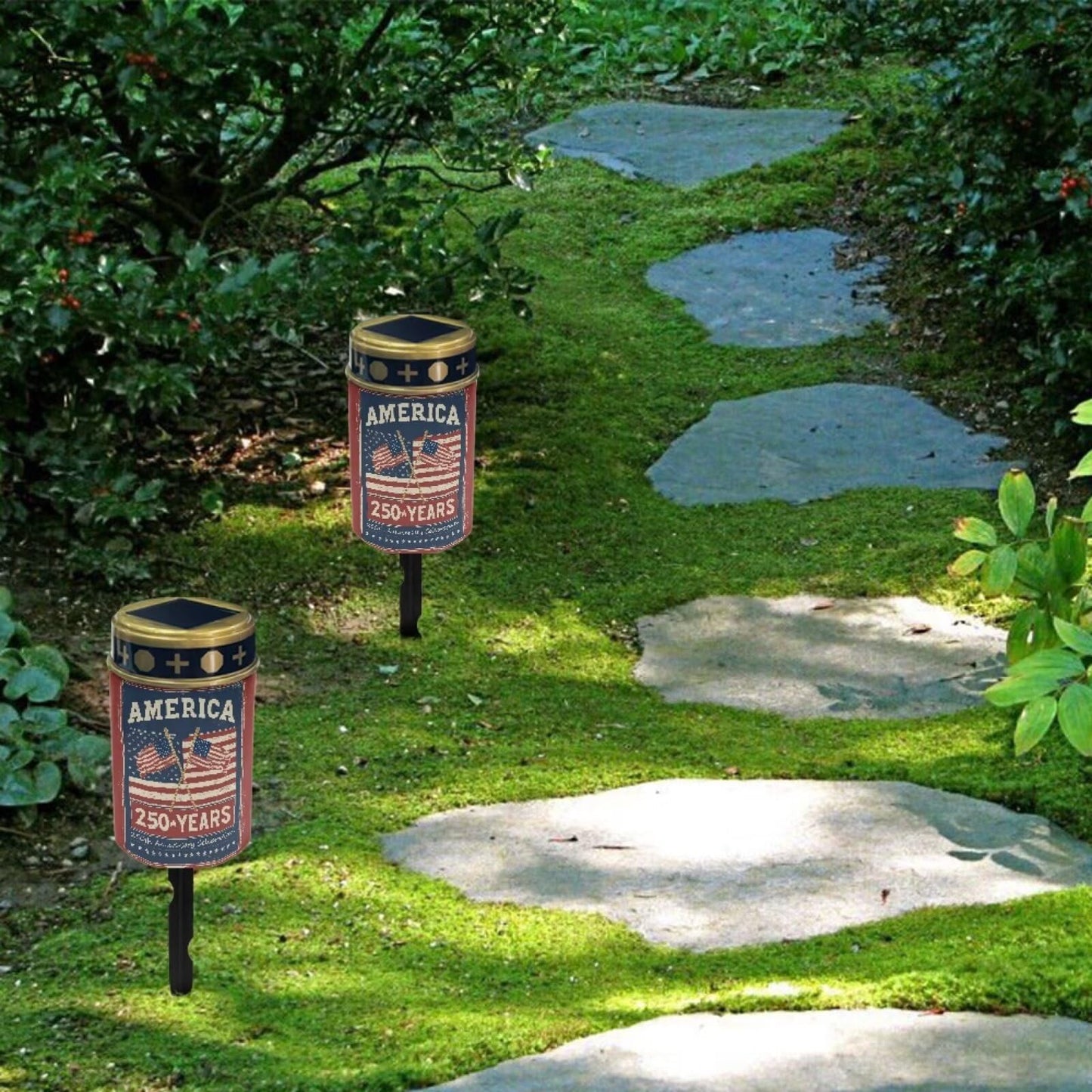 Poceacles Patriotic Solar Powered Flameless Candle Cemetery Votive Candles American Flag 4th of July Decor, 2 PCS, America 250 Years 250th Anniversary Celebration Print