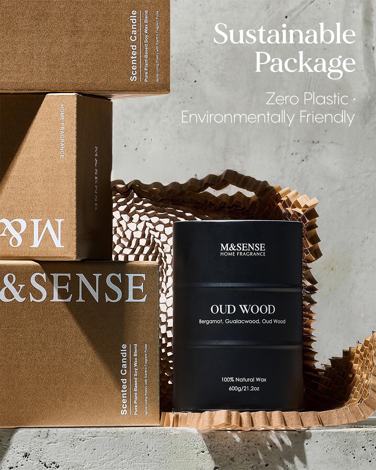 M&SENSE Oud Wood Large Scented Candles Natural Soy Wax, 21.2oz Long Lasting Up to 120 Hours Burning Time, Unique Candle Gifts for Men Women