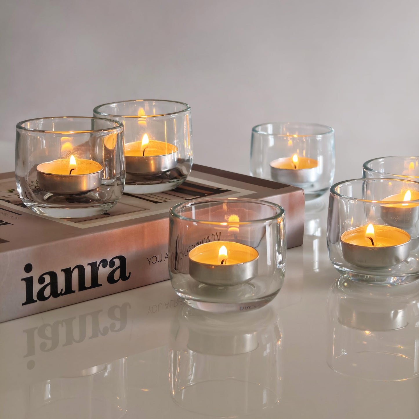 Gurfuy Clear Glass Votive Candle Holders 6 Set - Tealight Candle Holder for Festival Wedding Propose Parties Holiday Table Centerpiece Shelf Decoration Fall Home Decor