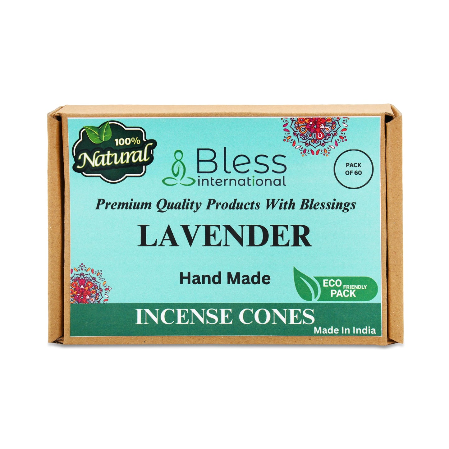 Bless International Lavender 100%-Natural-Incense-Cones Handmade-Hand-Dipped Organic-Chemicals-Free for-Purification-Relaxation-Positivity-Yoga-Meditation The-Best-scents (60 Count)