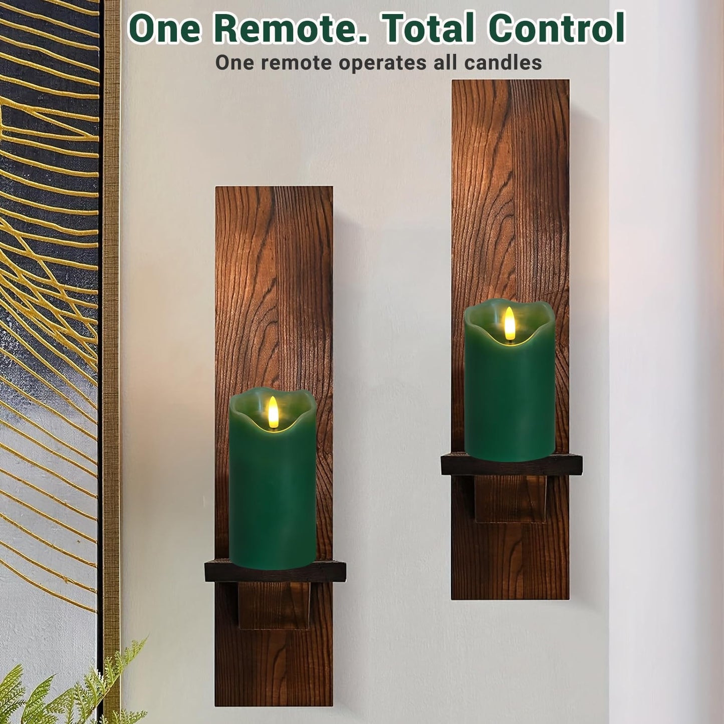 Flickering Flameless Candles, Set of 3 Green LED Candle Light with Remote & Timer, Battery Operated Electric Pillar Candle by Real Wax Dimmable Fake Candles for Home Falll Halloween Decor (Green)