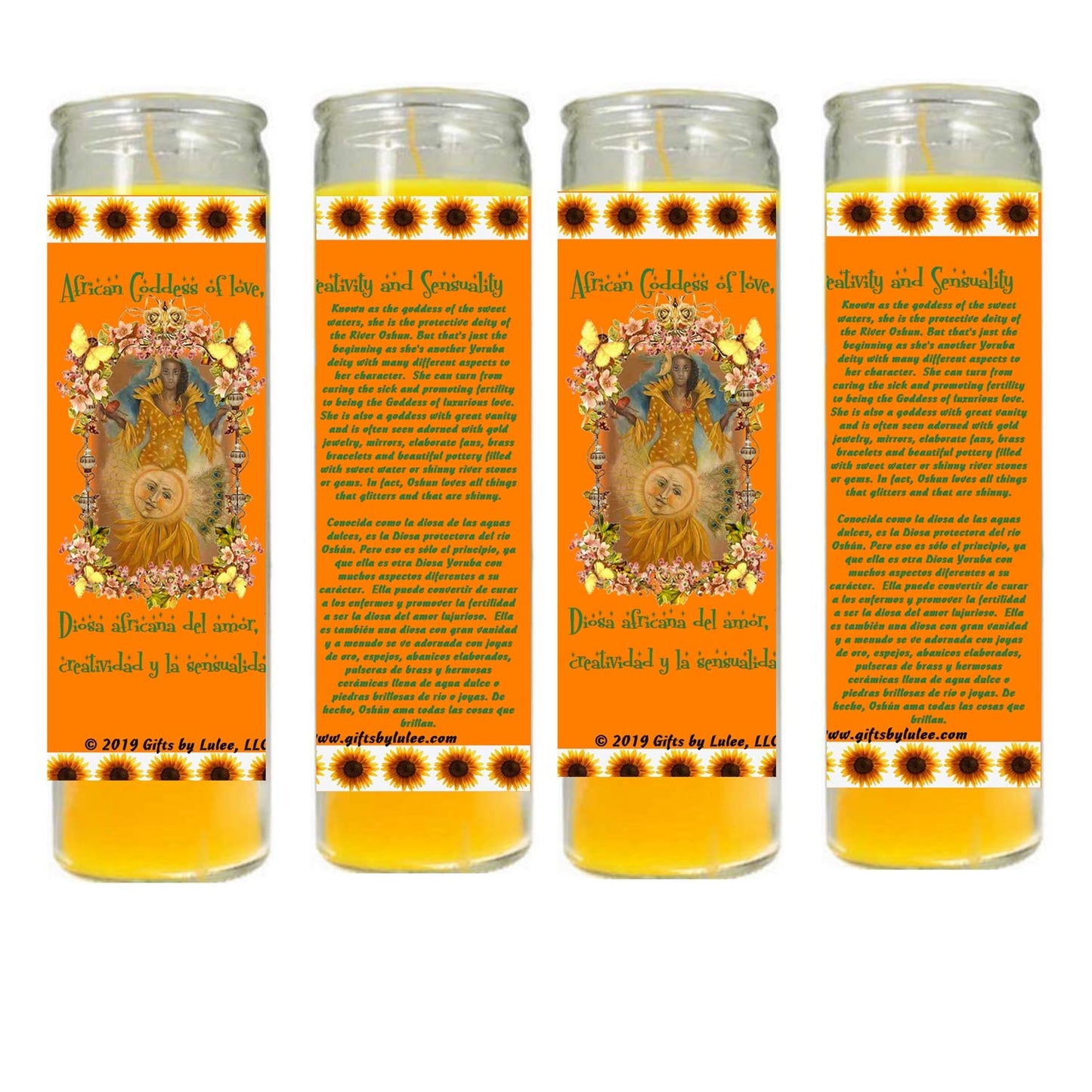 Gifts by Lulee, LLC OSHUN OCHUN Vela Amarilla Santeria Collection Con Imagen a Todo Color Sets De 2 O 4 Velas (4)