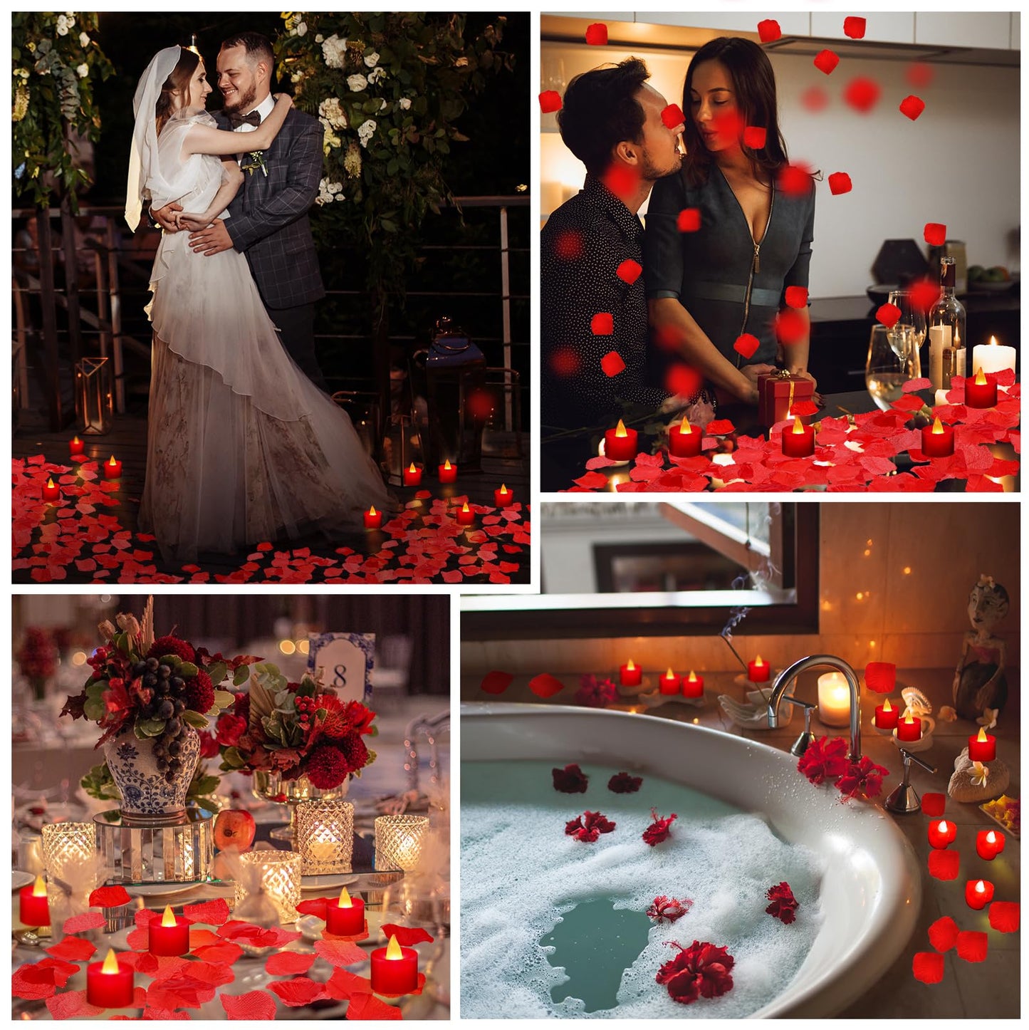 Coume 6000 Pcs Artificial Rose Petals with 72 Pcs Flameless LED Candles Romantic Decorations Fake Candles Anniversary Decorations for Valentine's Day Wedding Night(Red)
