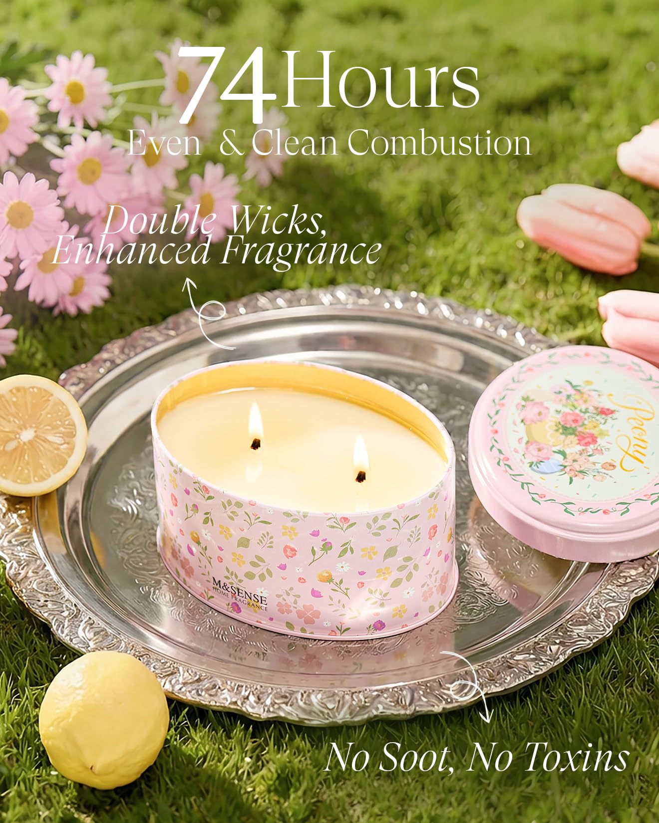 M&SENSE Dual-Wick Peony Scented Candle 12oz,2 Wick Spring Soy Candles,Mother's Day Candle, Natural Soy Wax for Home Scented, Floral Scented Birthday Gift for Her Women