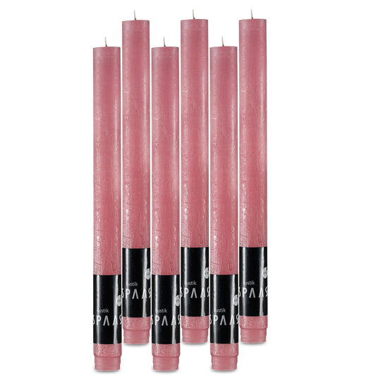 SPAAS Rustic Rose Blush Candles - Set of 6 10" Tall Dripless Light Pink Unscented Long Burning Decorative Table/Party/Wedding/Holiday Candles