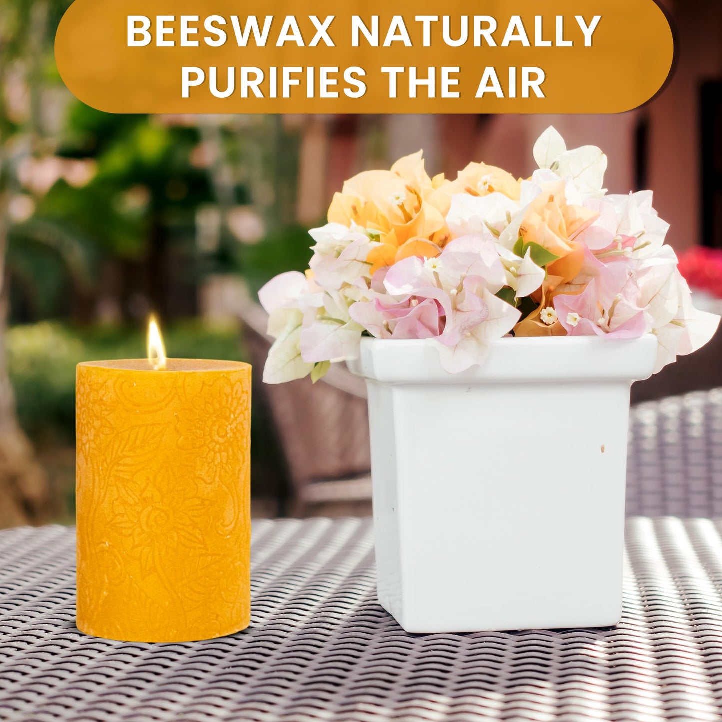 BeeTheLight Beeswax Pillar Candle - 100% Pure Bees Wax - Choose Your Size and Color - Up to 54 Hour Burn Time Fits 3x4 Holder - Approx. 2.6"x3.4" - Unscented - Natural Light Honey Scent