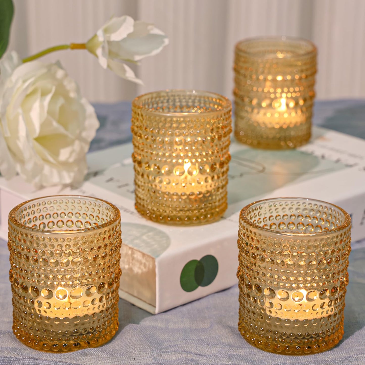 SUPMIND 24 Pcs Votive Candle Holders, Glass Holders Bulk for Table Centerpiece, Tea Lights Candle Holders for Wedding Shower, Party and Home Decor Golden