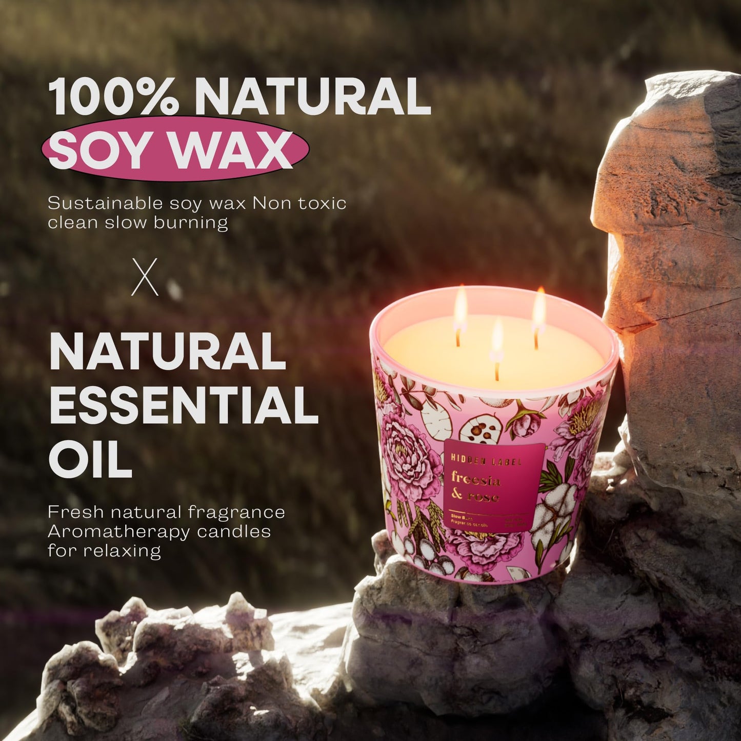 Freesia Rose Scented Candle, 30oz 3-Wick Natural Soy Wax, Up to 100 Hours Long-Lasting Clean Burn, Non Toxic Large Jar Aromatherapy Candle, Freesia Rose, Gifts for Women
