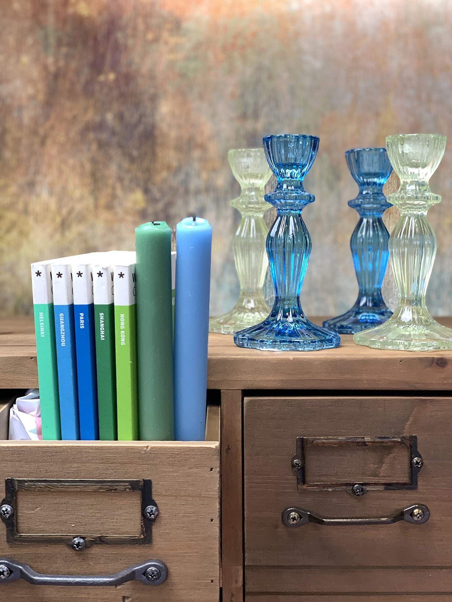 Talking Tables Blue Glass Candlestick Holder Taper Candle Stand for Indoor or Outdoor Dining, Elegant Dinner Party Decorations, Birthday, Garden, Wedding, Home Décor Large