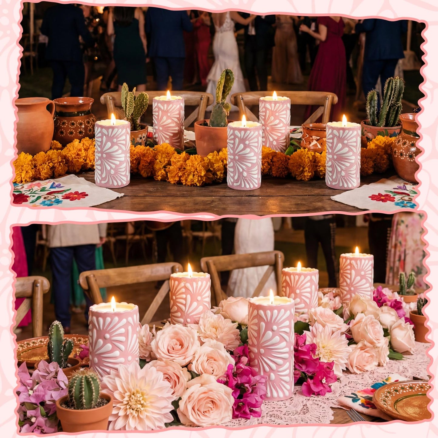 Lounsweer 4 Set Cielito Lindo Party Decorations Mexican Tequila Candle Talavera Mugs Candle for Fiesta Cinco De Mayo Birthday Bridal Shower Bachelorette May 5th Party Home Decor(Pink)