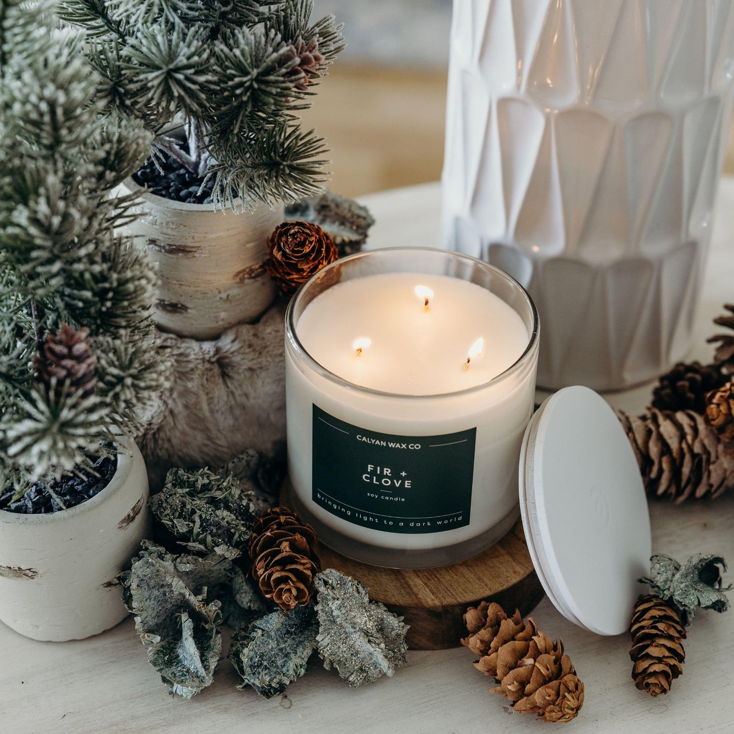 Calyan Wax Co. Fir & Clove 3 Wick Scented Candle - 43 Hour Burn - Luxury 3 Wick Soy Candles - Clean Soy Wax Candles - Long Lasting Large Glass Jar Candle for Home - 14.9oz
