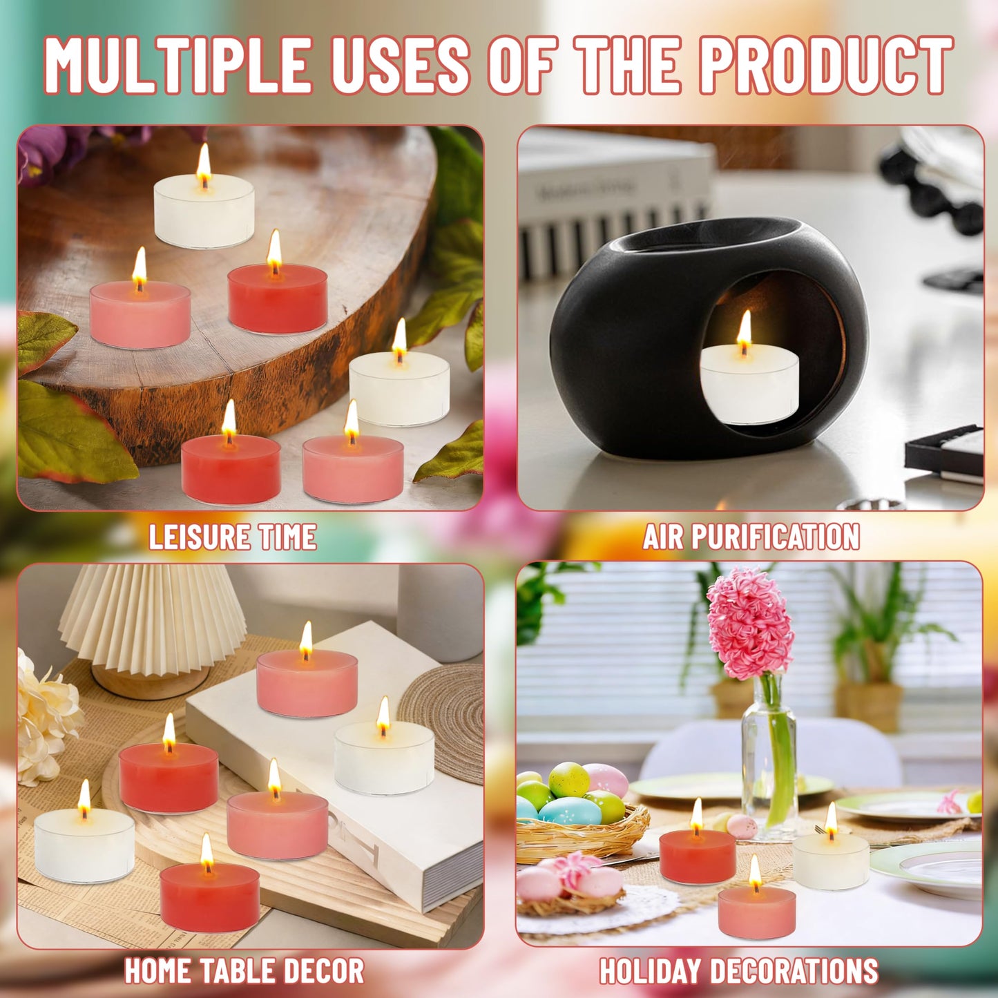 Scented Tea Light Candles 12 Pack Pastel Color Hand Poured Smokeless 4 Hours Clean Burning Small Round Clear Cups Tealight Candles for Romantic Dinners Wedding Centerpieces Cozy Evenings