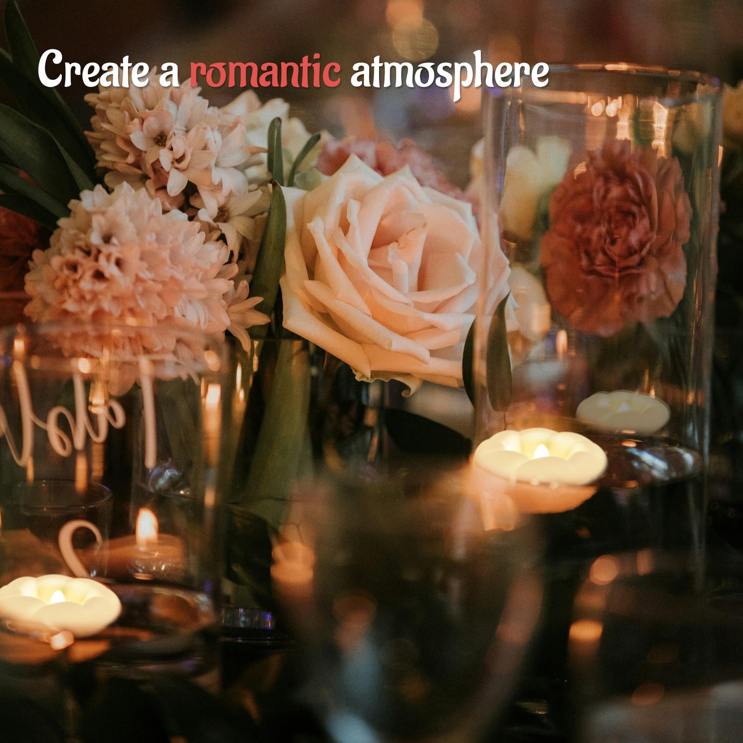 24PACK Flameless LED Floating Candles, 3'' Battery Operated Plastic Flickering Waterproof Tealights for Cylinder Vases, Centerpieces at Wedding, Party, Pool, Holiday (Warm White)