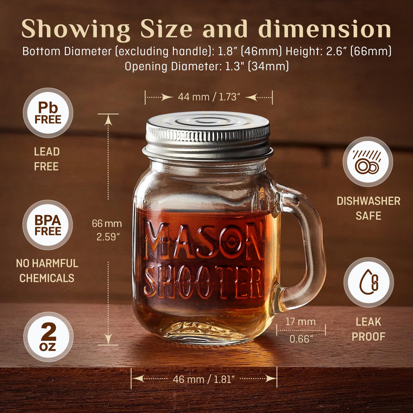 Small Mason Jar Shot Glasses with Lids (8pc Set) 2oz Tiny Glass Jars with Handles for Adult Party Favors, Juice, Alcohol, Unique Funny Shot Glass, Moonshine Shooter, Cute Mini Beer Mug, Christmas Gift