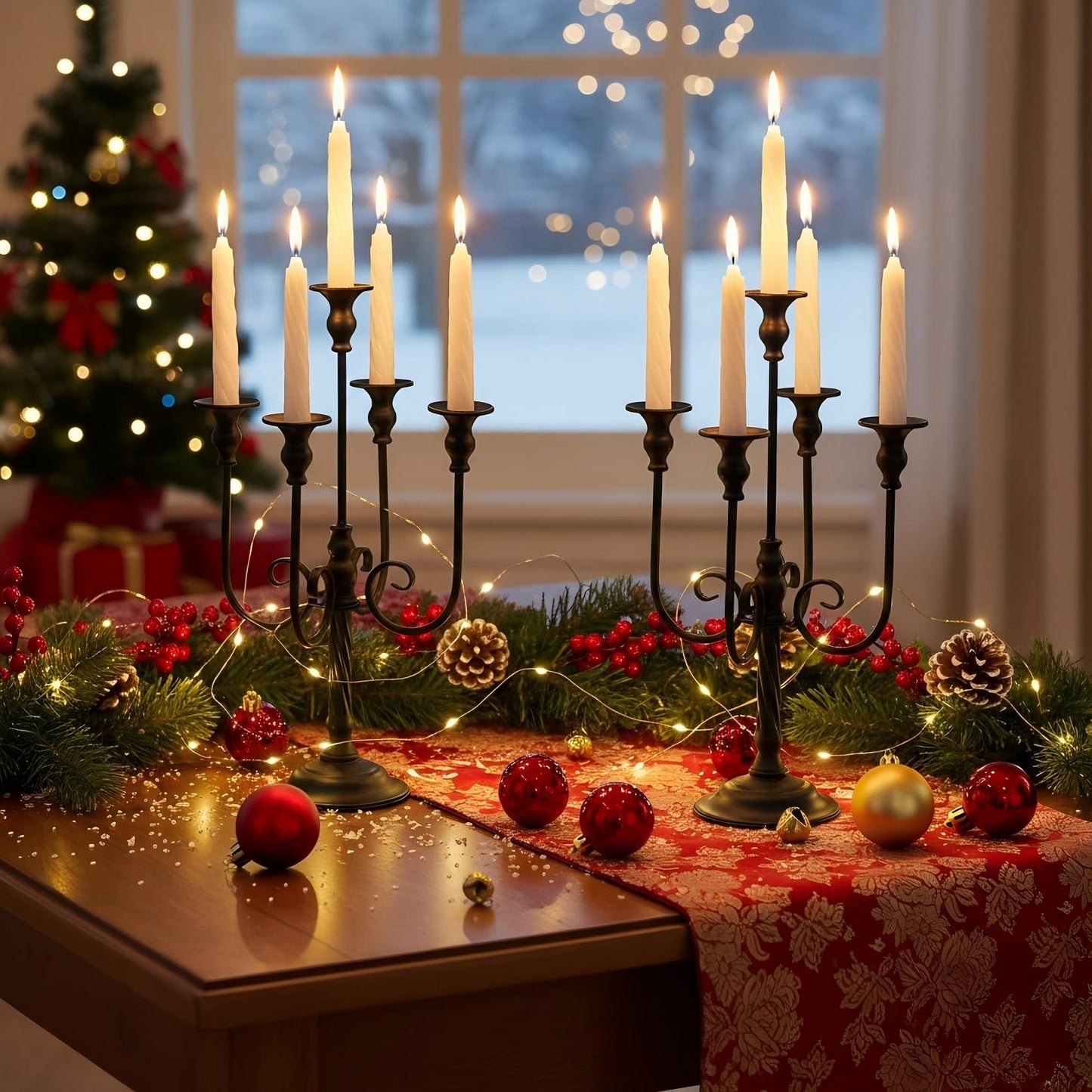 LANLONG Candelabra Centerpieces for Tables, 2Pcs Metal Tall Candle Holder for Taper Candles, 5 Arm Candlestick Holder for Wedding Centerpiece Decor Party Event Reception Decoration，Black,19.7in-2pcs